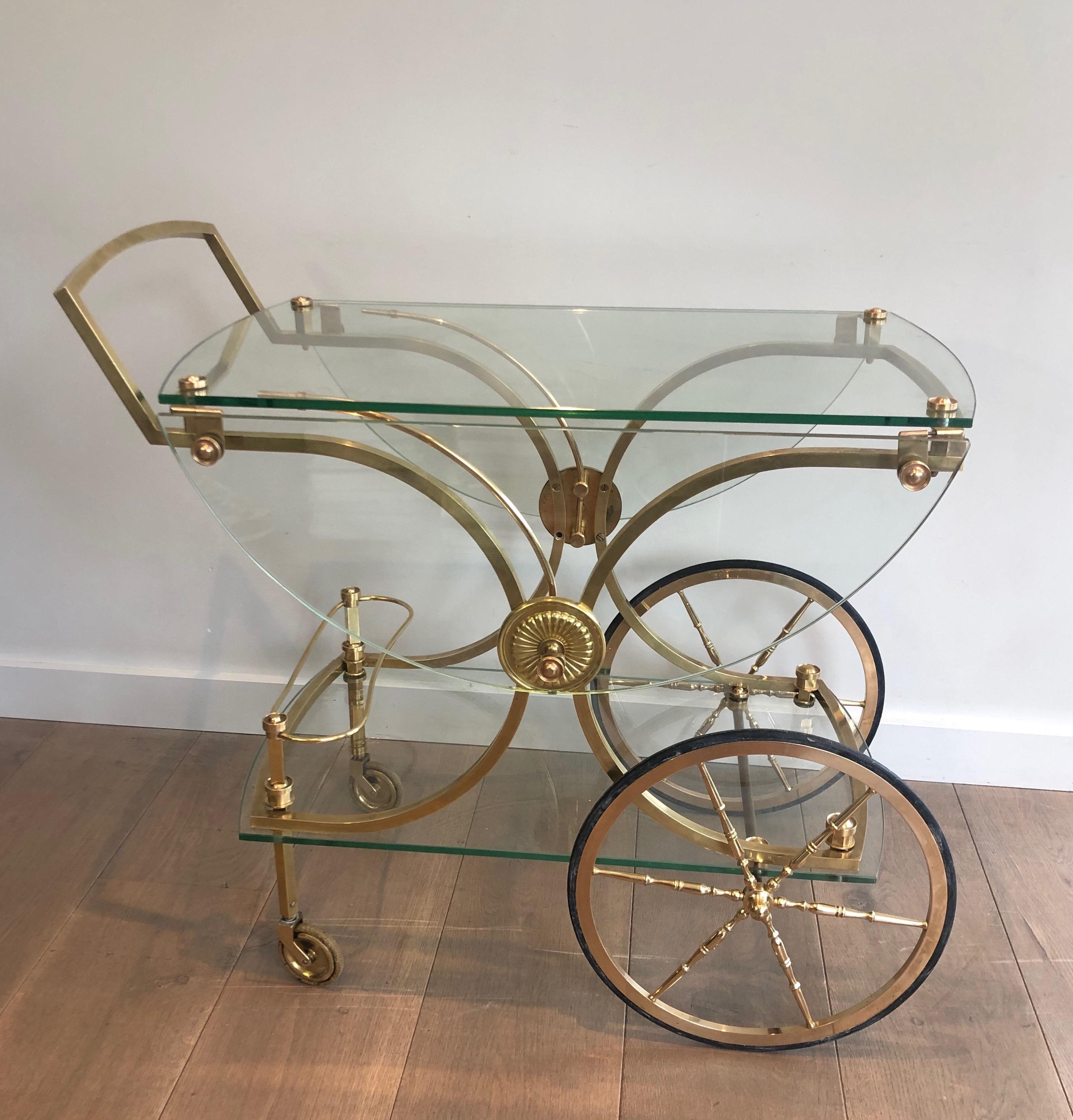 Rare Neoclassical Style Brass and Glass Drinks Trolley by Maison Bagués For Sale 6