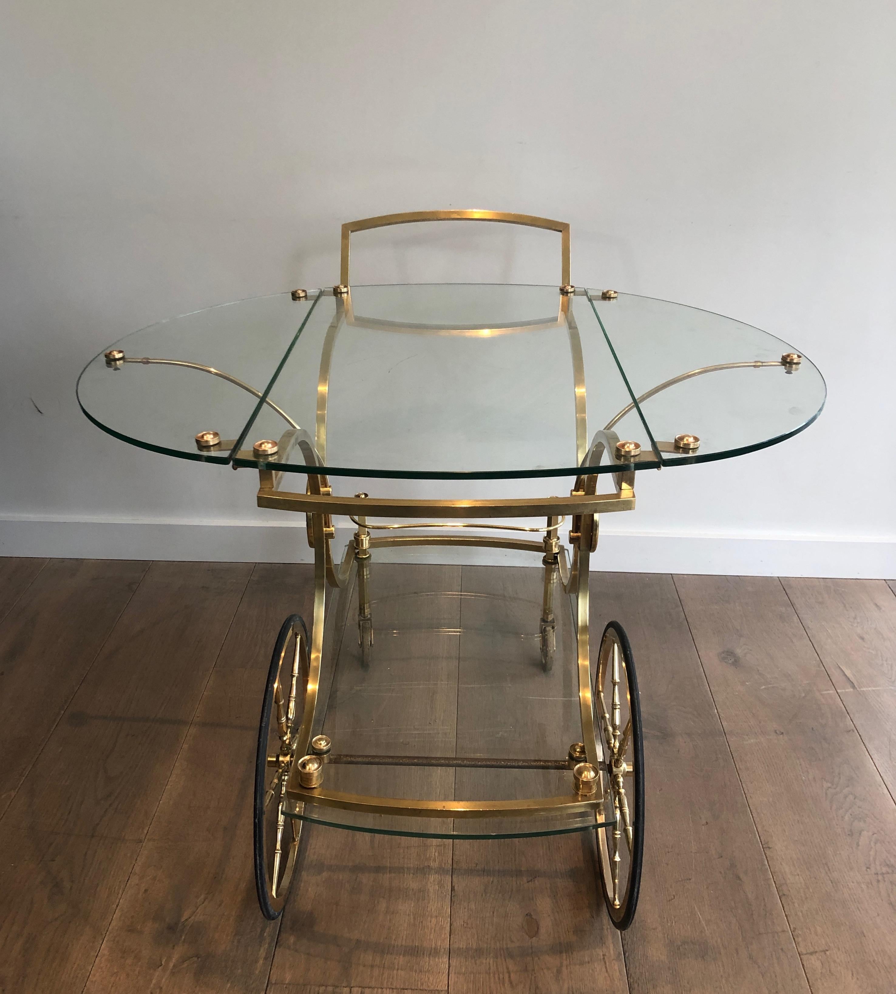 Rare Neoclassical Style Brass and Glass Drinks Trolley by Maison Bagués For Sale 8