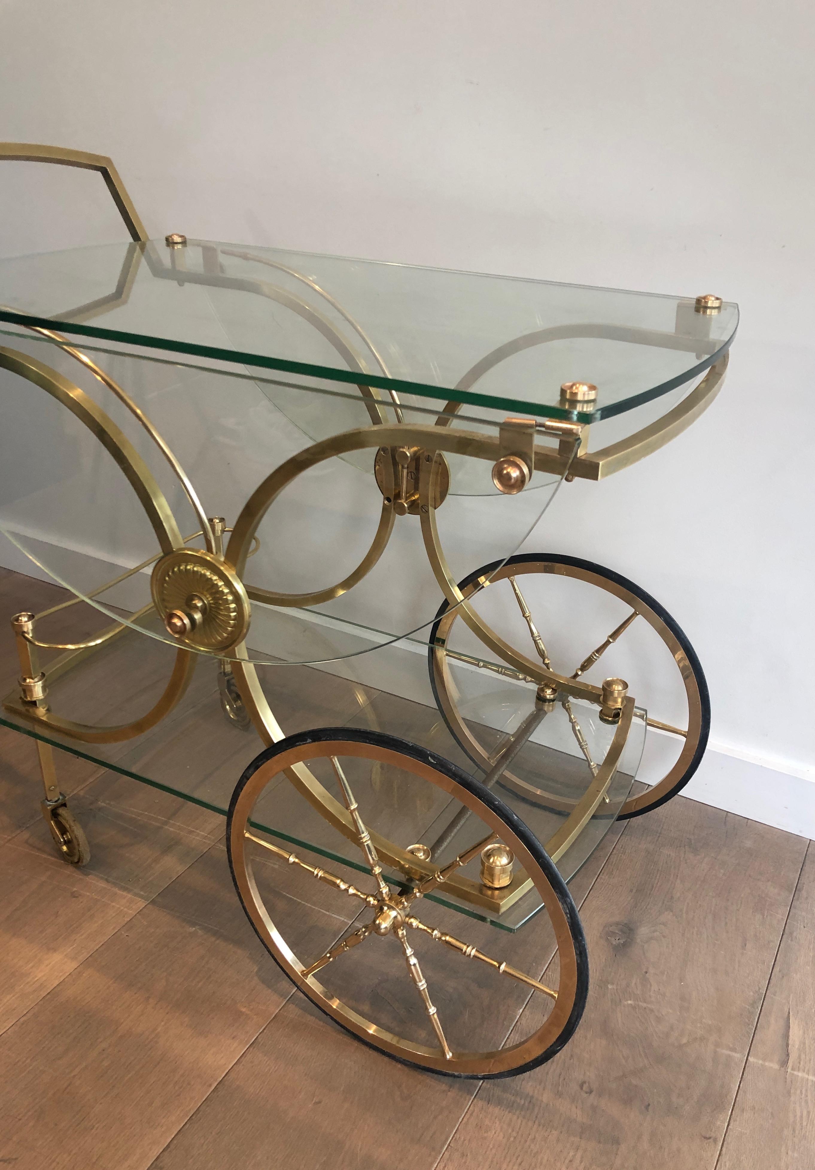 Rare Neoclassical Style Brass and Glass Drinks Trolley by Maison Bagués For Sale 2