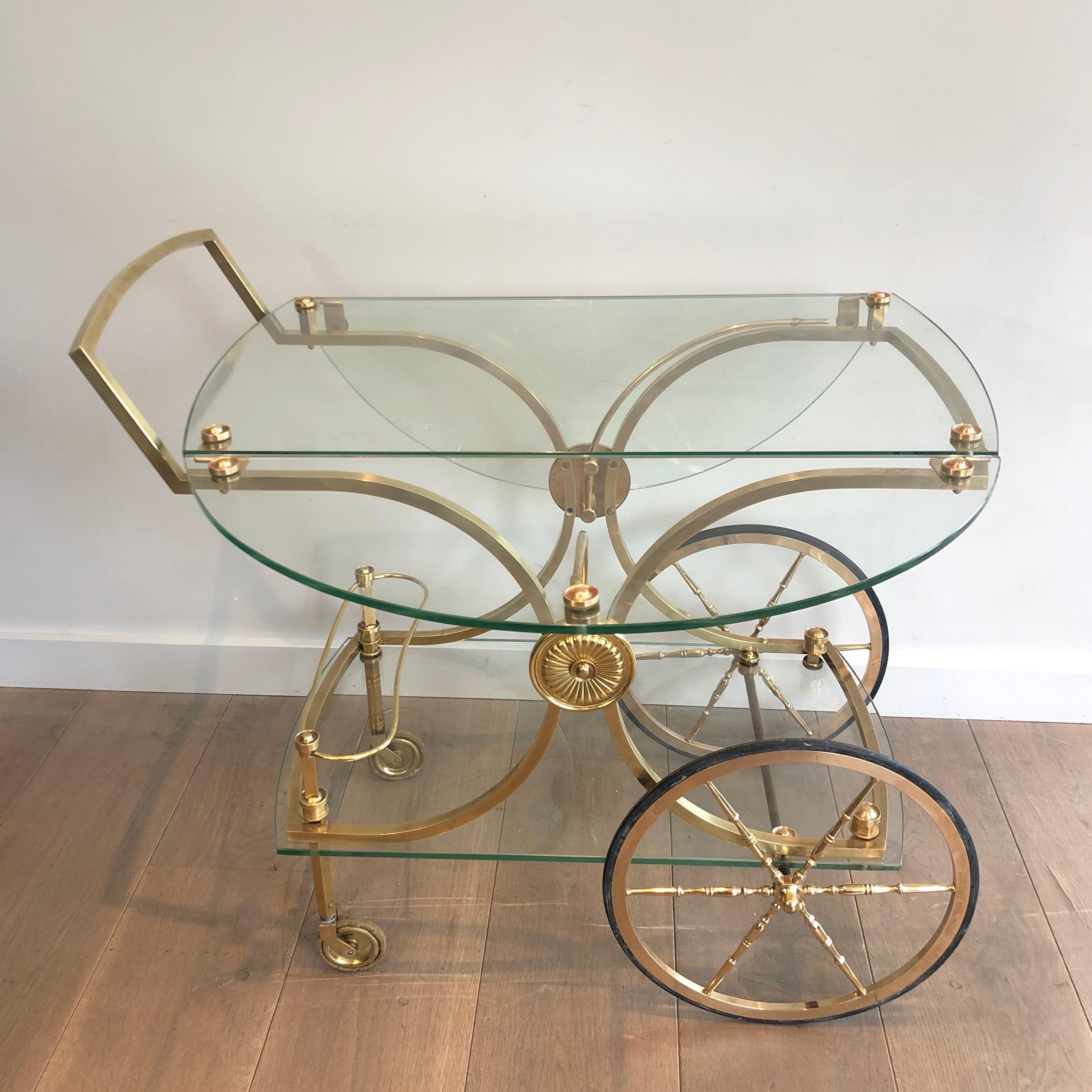 Rare Neoclassical Style Brass and Glass Drinks Trolley by Maison Bagués For Sale 3