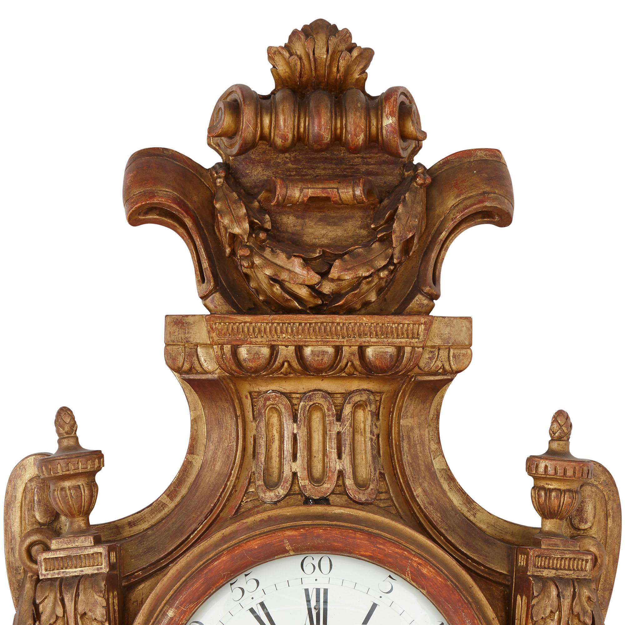 Enamel Rare Neoclassical Style French Giltwood Clock and Barometer Set For Sale