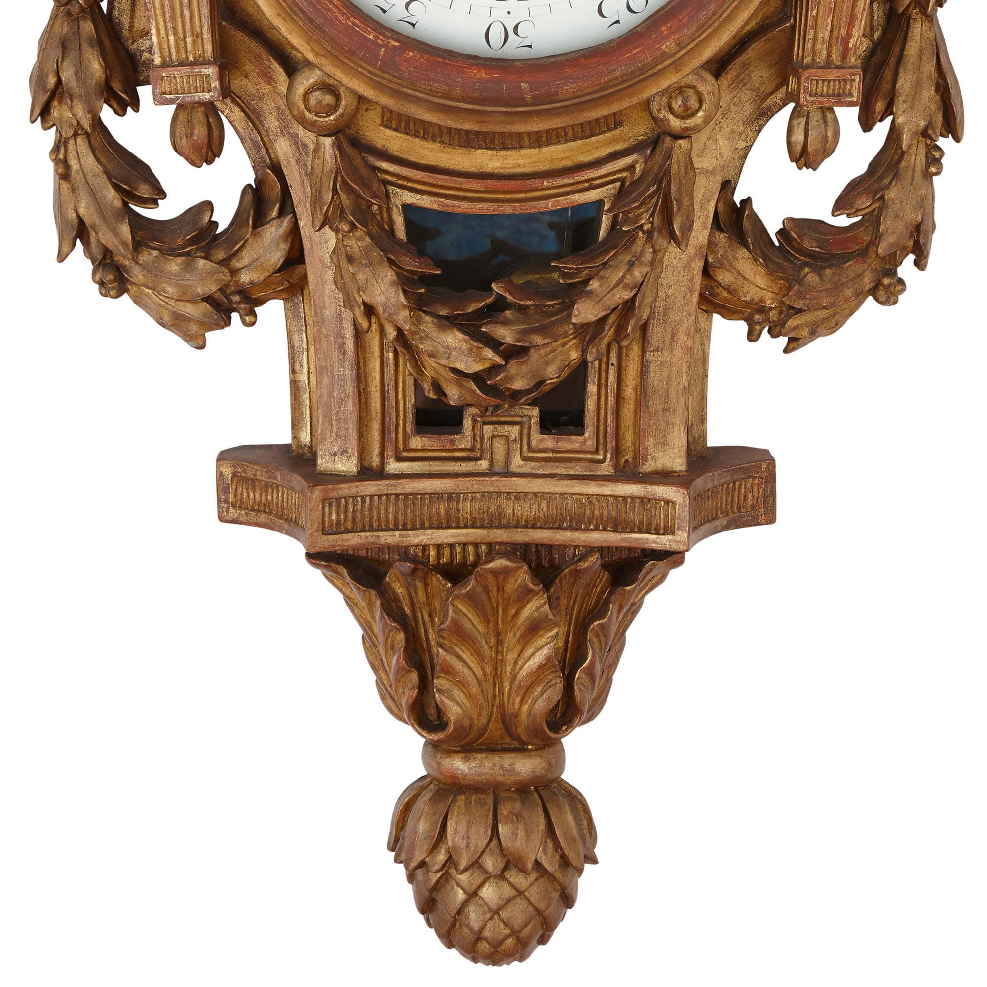 Rare Neoclassical Style French Giltwood Clock and Barometer Set For Sale 1