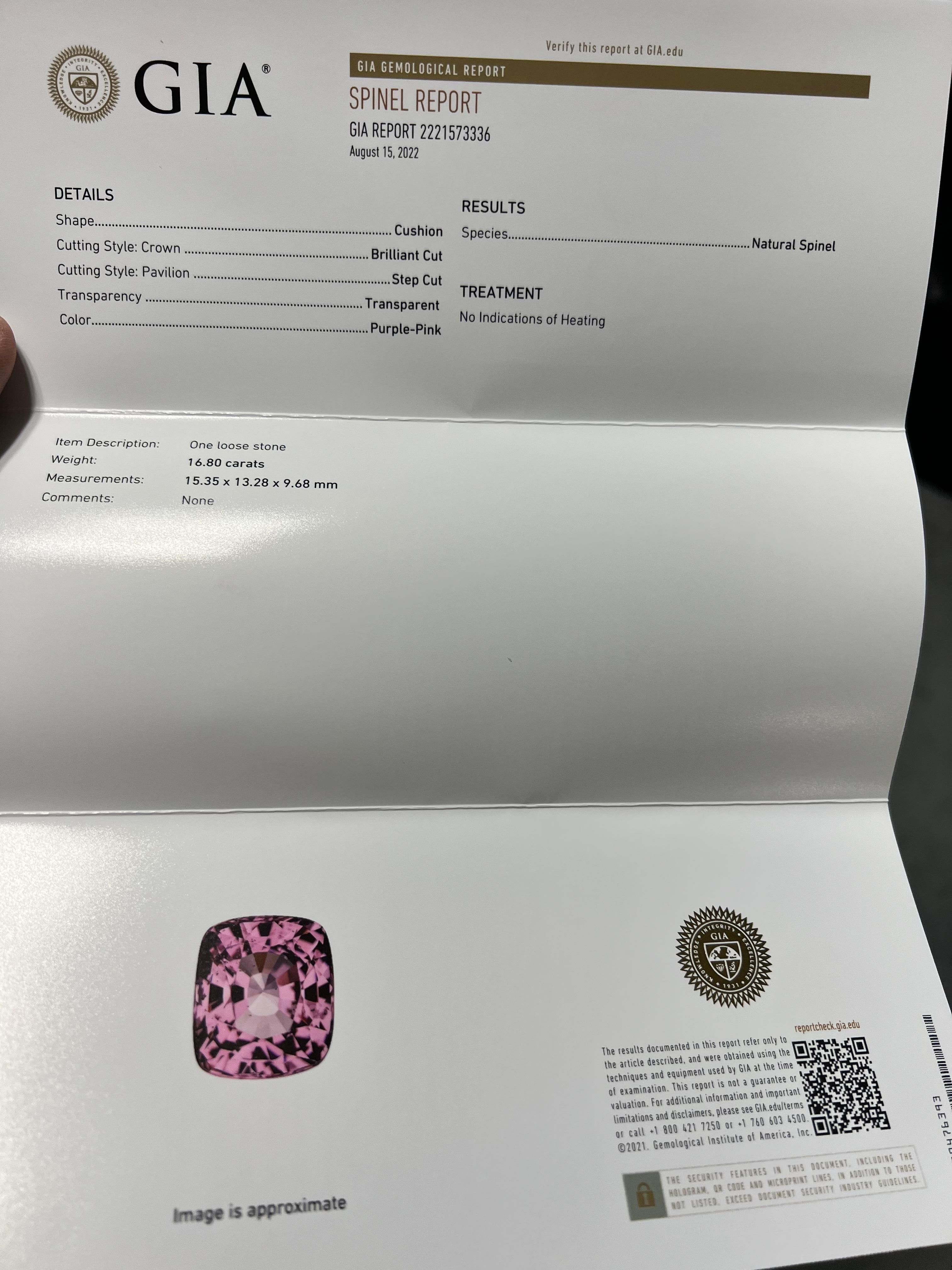 Originally $252,000 
I present to you “The Pink Rose Spinel “ This very rare 16.8 Carat Neon Purplish Pink Spinel gemstone is ready to be set in a pendant or cocktail ring. It’s a one of a kind jewel that I’ve never seen cut before . Look at the