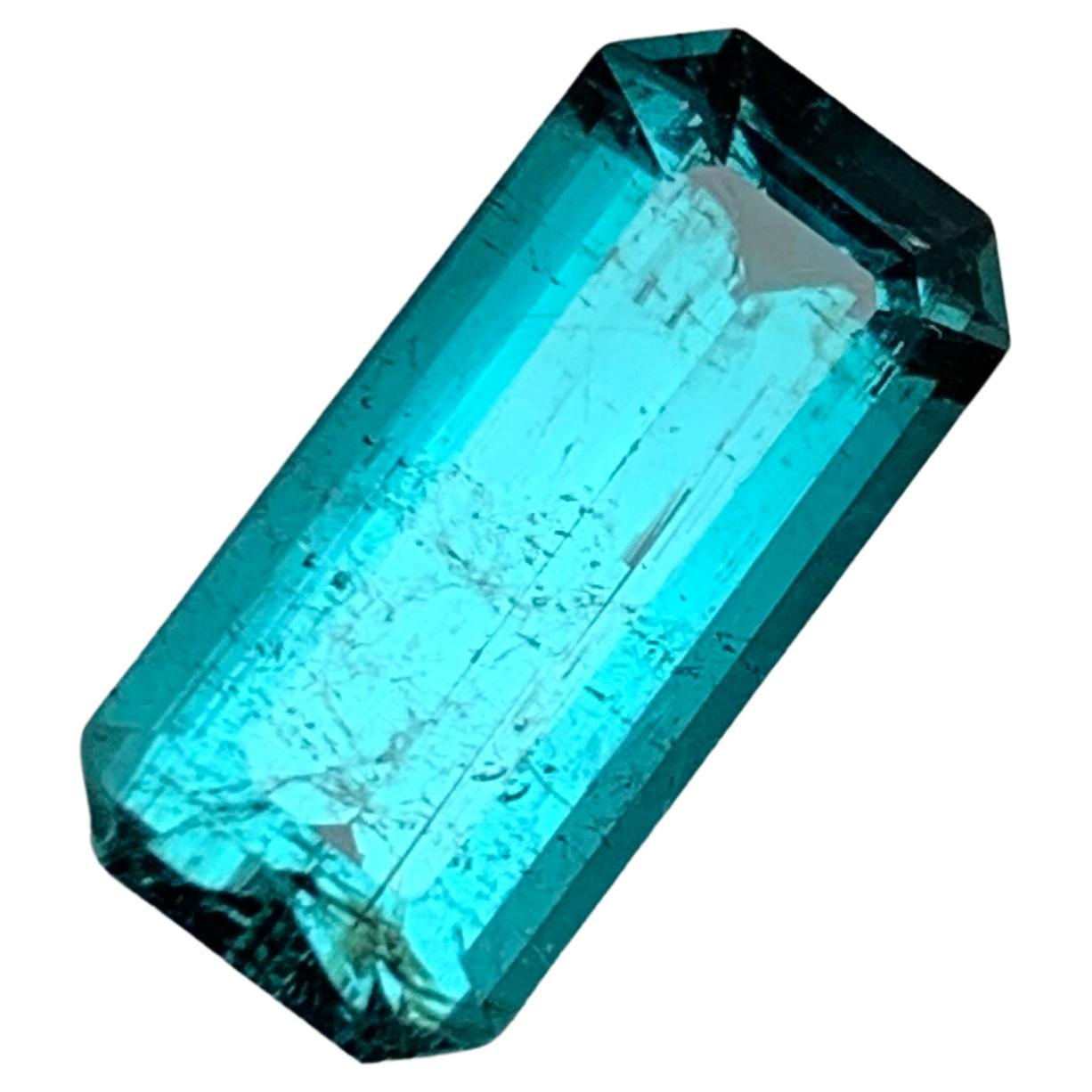 Rare Neon Blue Natural Tourmaline Gemstone, 4 Ct Emerald Cut for Ring/Jewelry AF For Sale