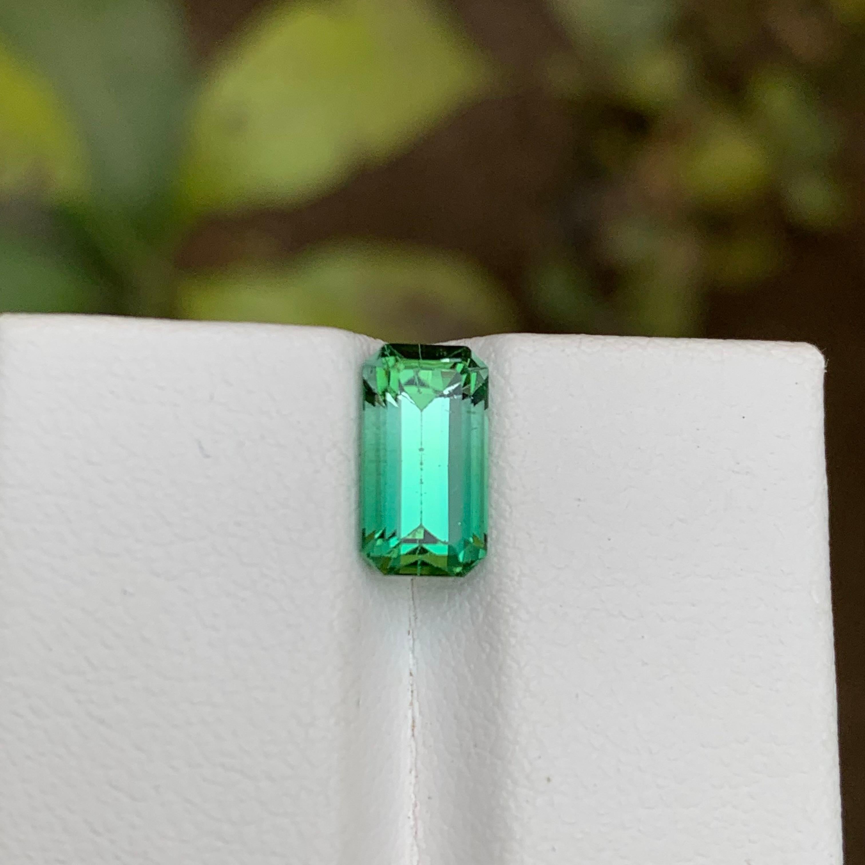 Rare Neon Bluish Green Bicolor Natural Tourmaline Gemstone, 2.25 Ct Emerald Cut For Sale 2