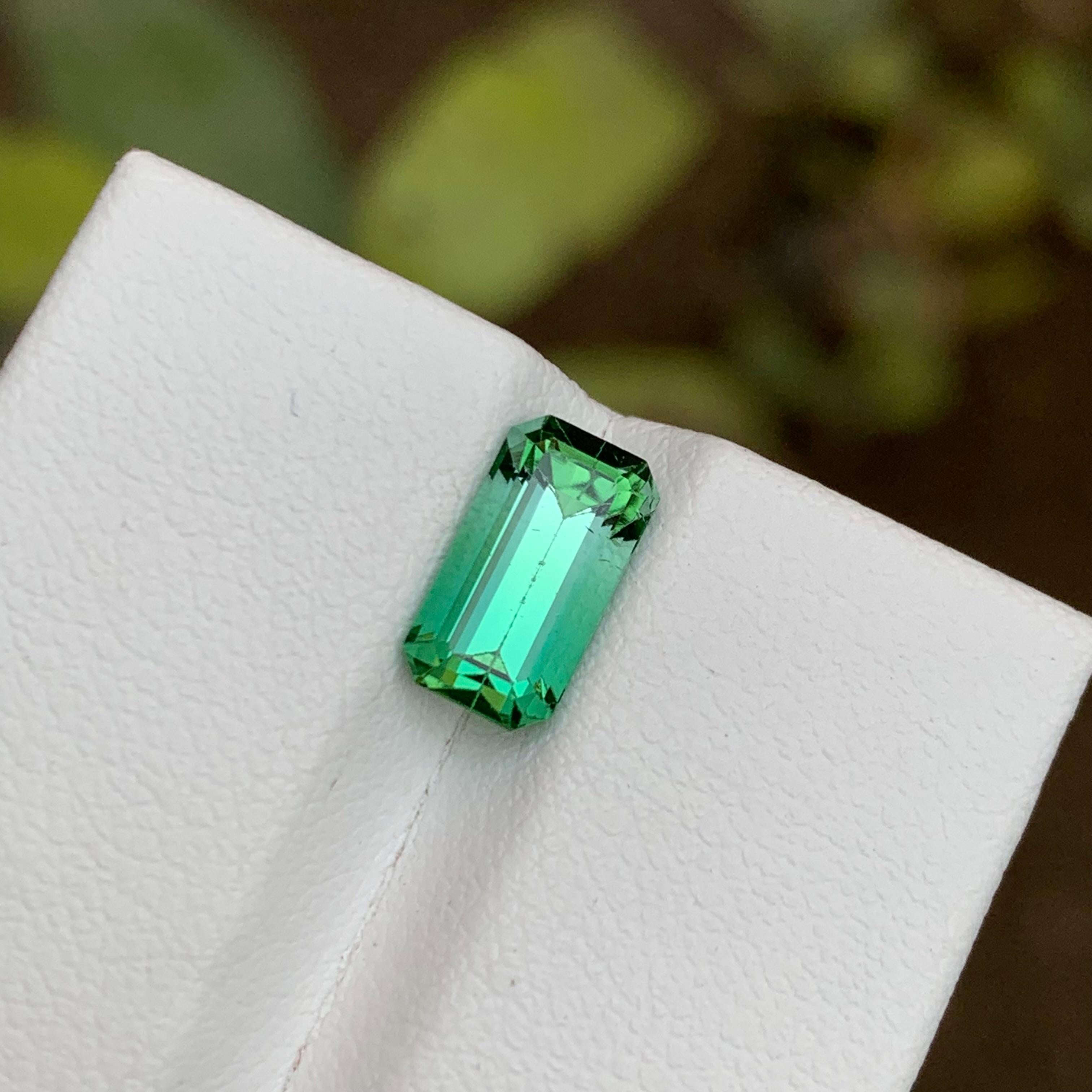 Rare Neon Bluish Green Bicolor Natural Tourmaline Gemstone, 2.25 Ct Emerald Cut For Sale 3