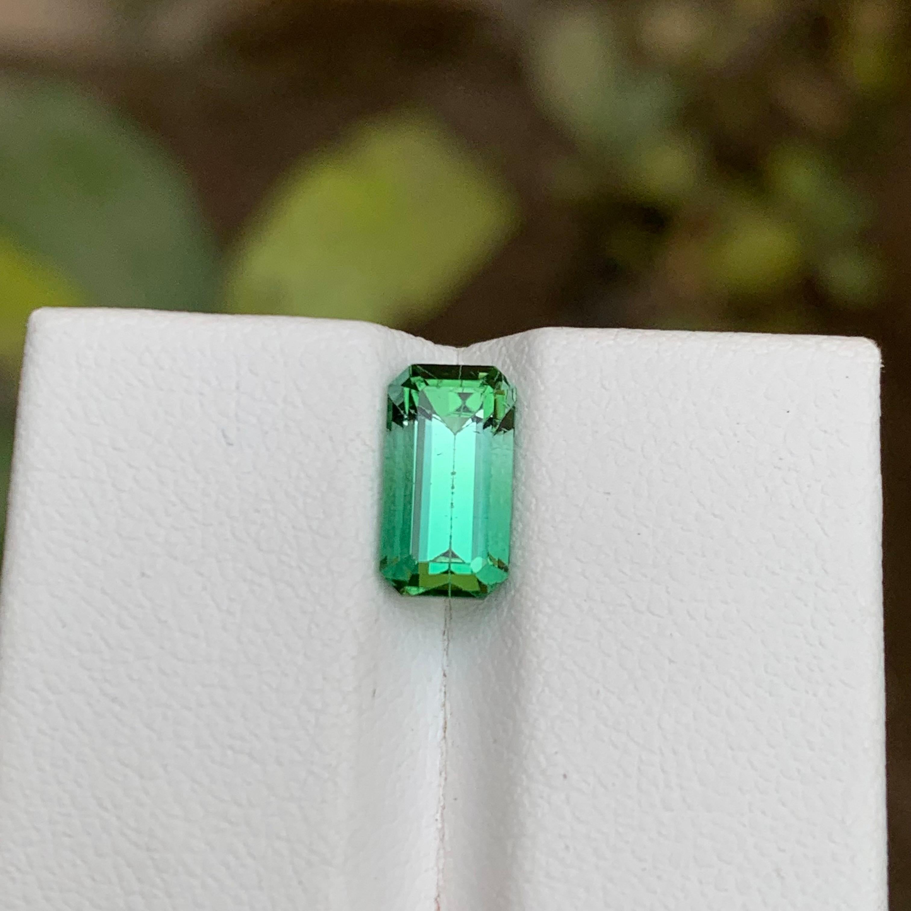 Rare Neon Bluish Green Bicolor Natural Tourmaline Gemstone, 2.25 Ct Emerald Cut For Sale 4