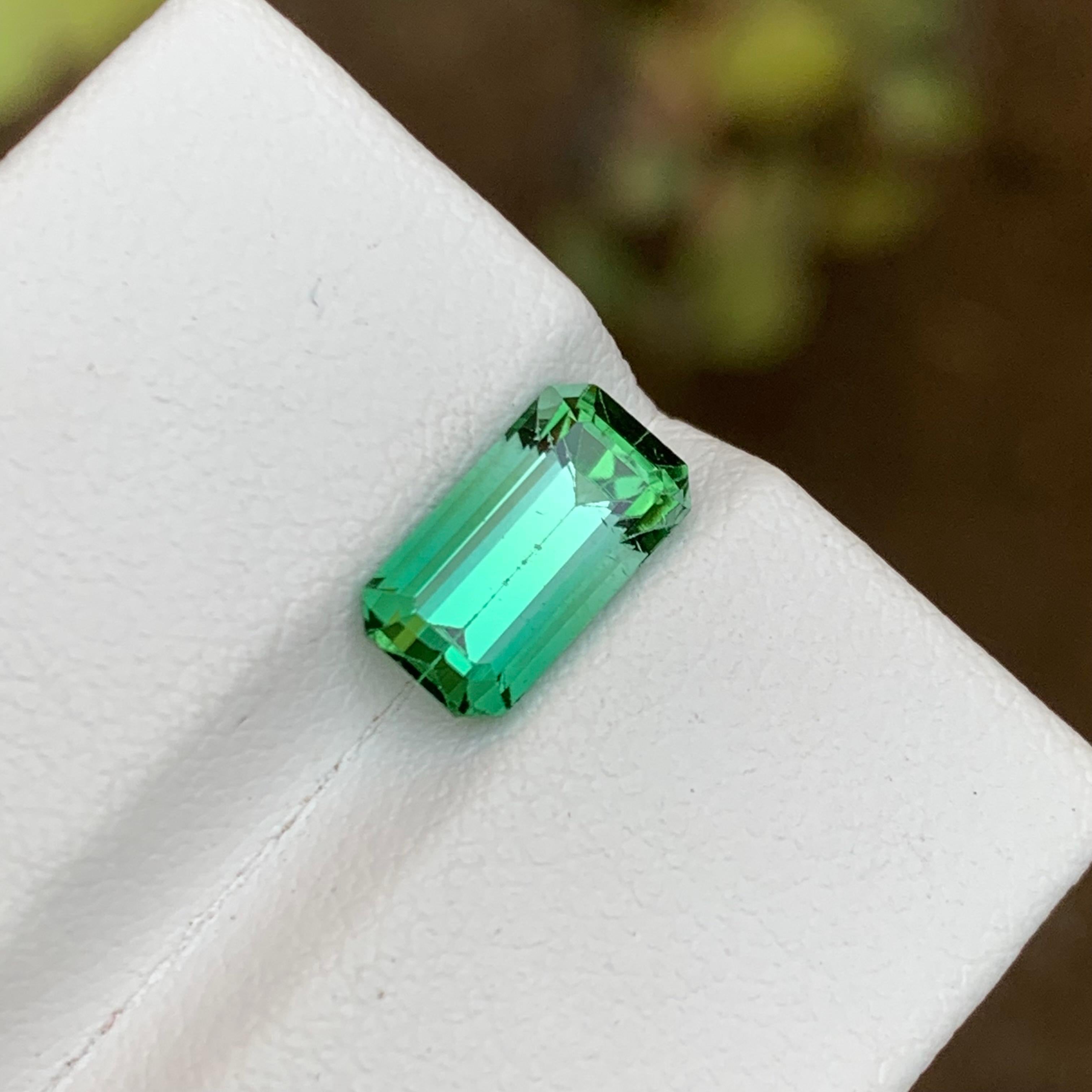 Rare Neon Bluish Green Bicolor Natural Tourmaline Gemstone, 2.25 Ct Emerald Cut For Sale 5