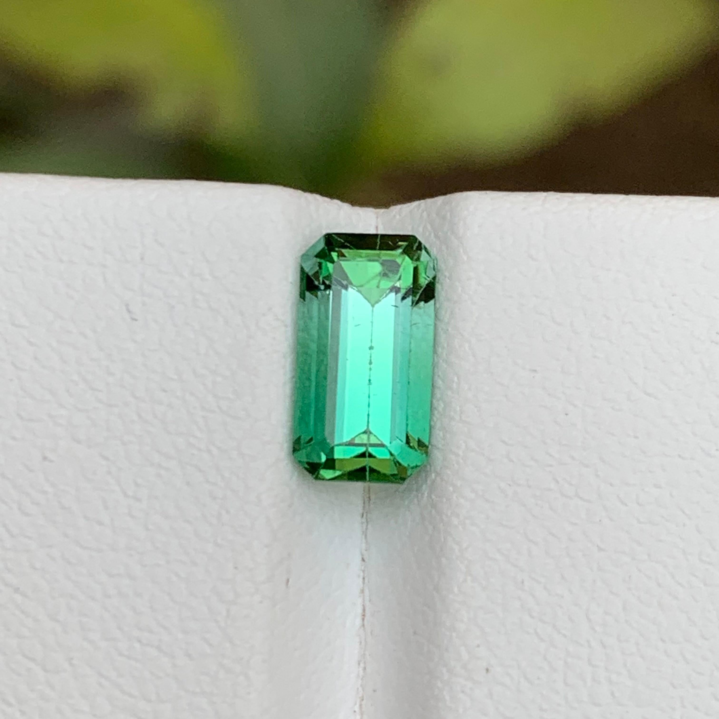 Contemporary Rare Neon Bluish Green Bicolor Natural Tourmaline Gemstone, 2.25 Ct Emerald Cut For Sale