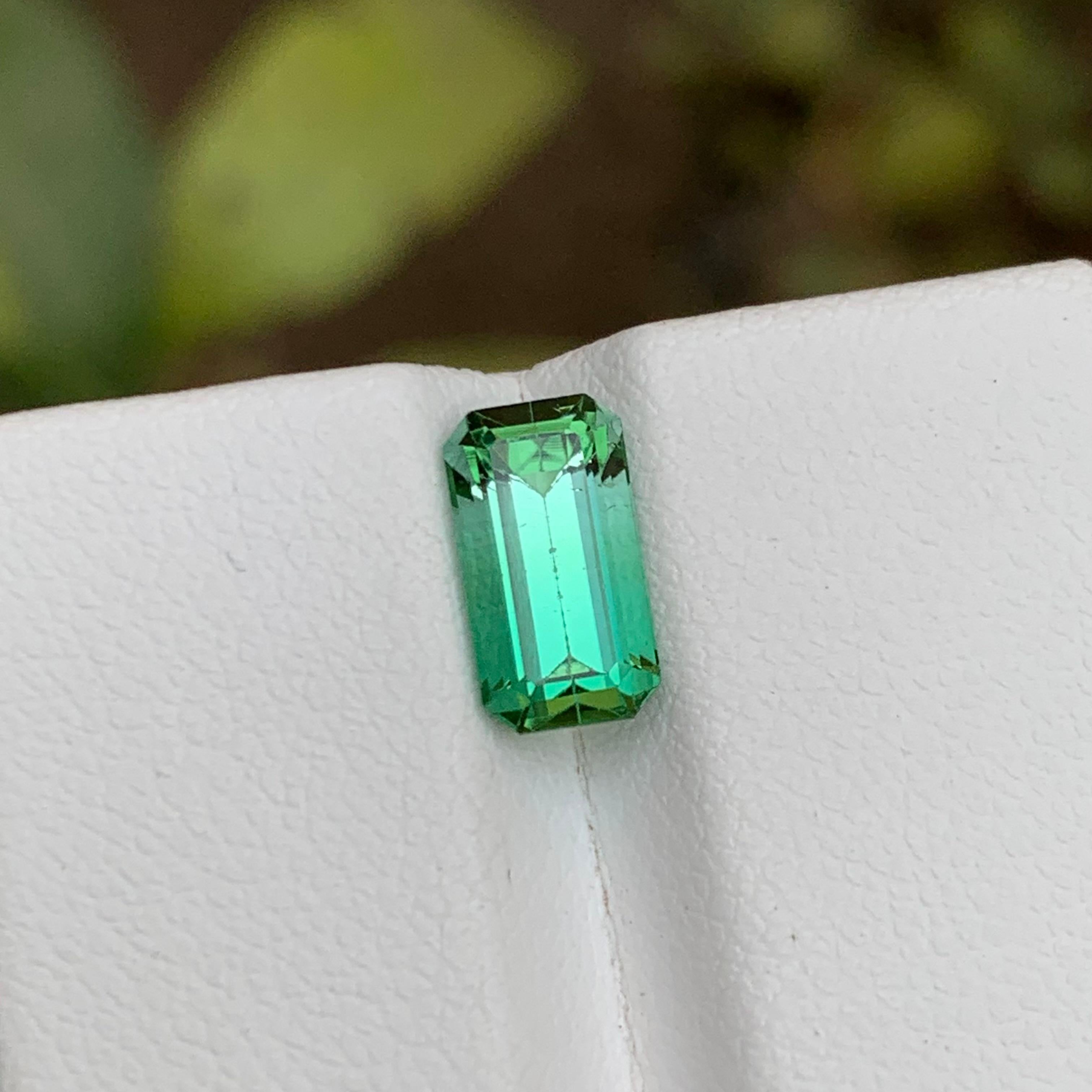 Rare Neon Bluish Green Bicolor Natural Tourmaline Gemstone, 2.25 Ct Emerald Cut For Sale 1
