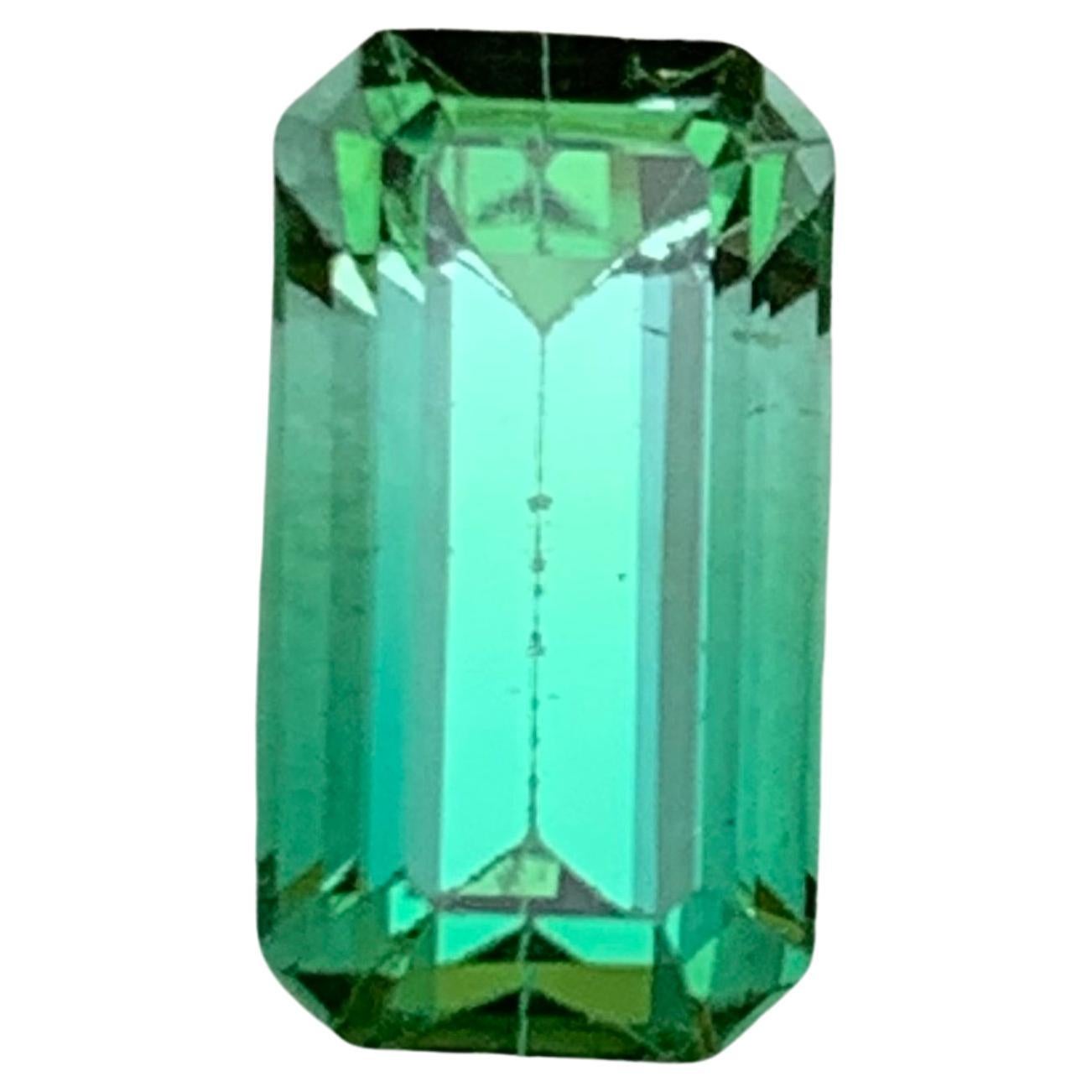 Rare Neon Bluish Green Bicolor Natural Tourmaline Gemstone, 2.25 Ct Emerald Cut For Sale