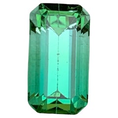 Rare Neon Bluish Green Bicolor Natural Tourmaline Gemstone, 2.25 Ct Emerald Cut