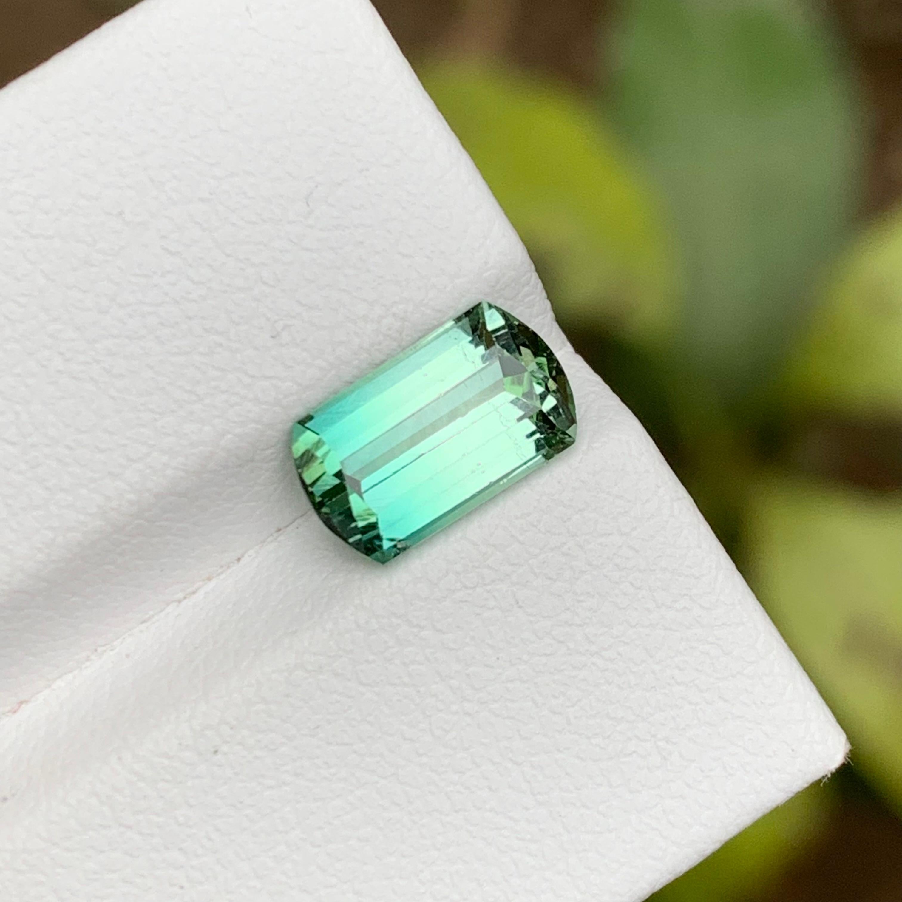 Rare Neon Bluish Green Bicolor Tourmaline Gemstone, 2.5 Ct Modified Emerald Cut For Sale 4