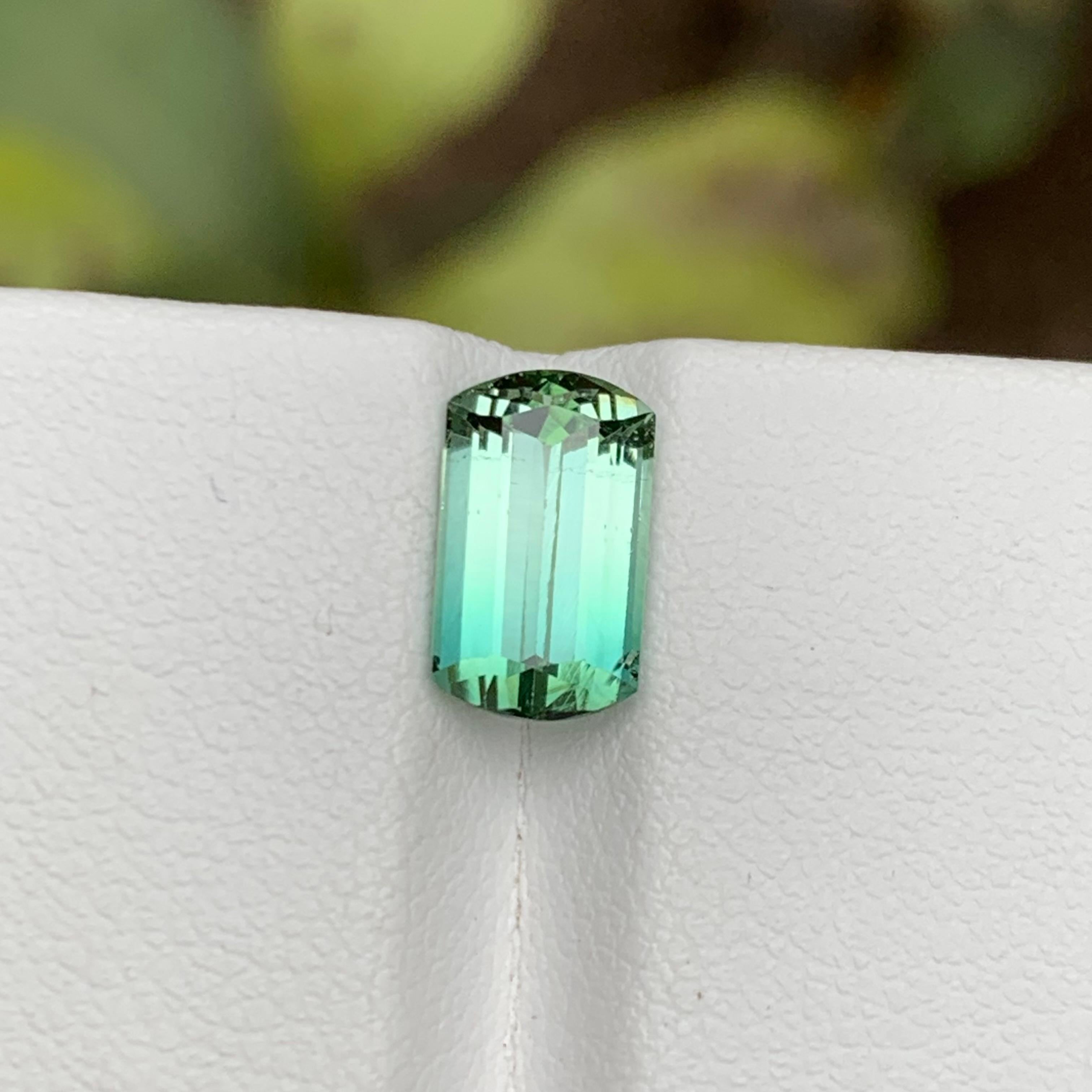 Rare Neon Bluish Green Bicolor Tourmaline Gemstone, 2.5 Ct Modified Emerald Cut For Sale 5