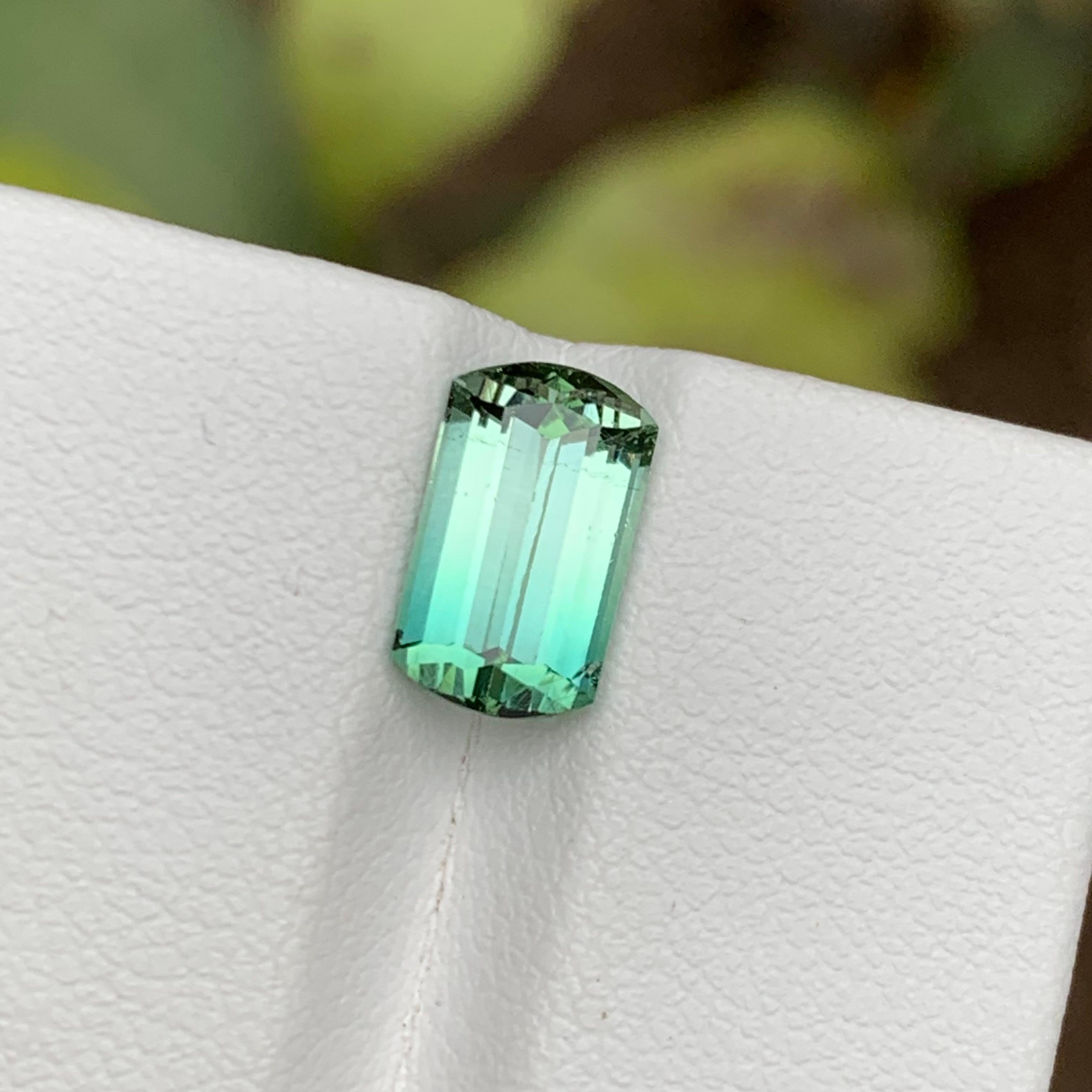 Rare Neon Bluish Green Bicolor Tourmaline Gemstone, 2.5 Ct Modified Emerald Cut For Sale 6