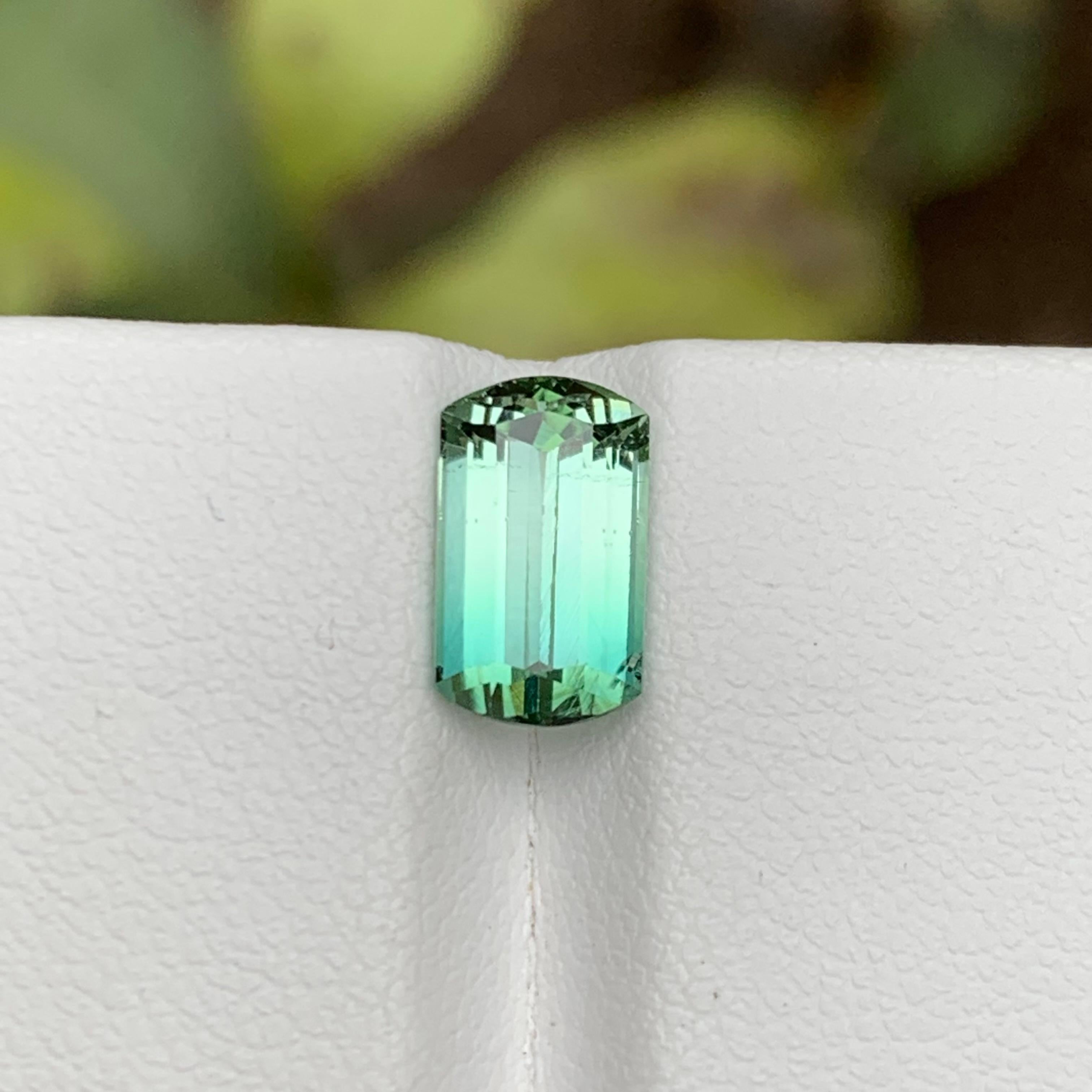 Rare Neon Bluish Green Bicolor Tourmaline Gemstone, 2.5 Ct Modified Emerald Cut For Sale 8
