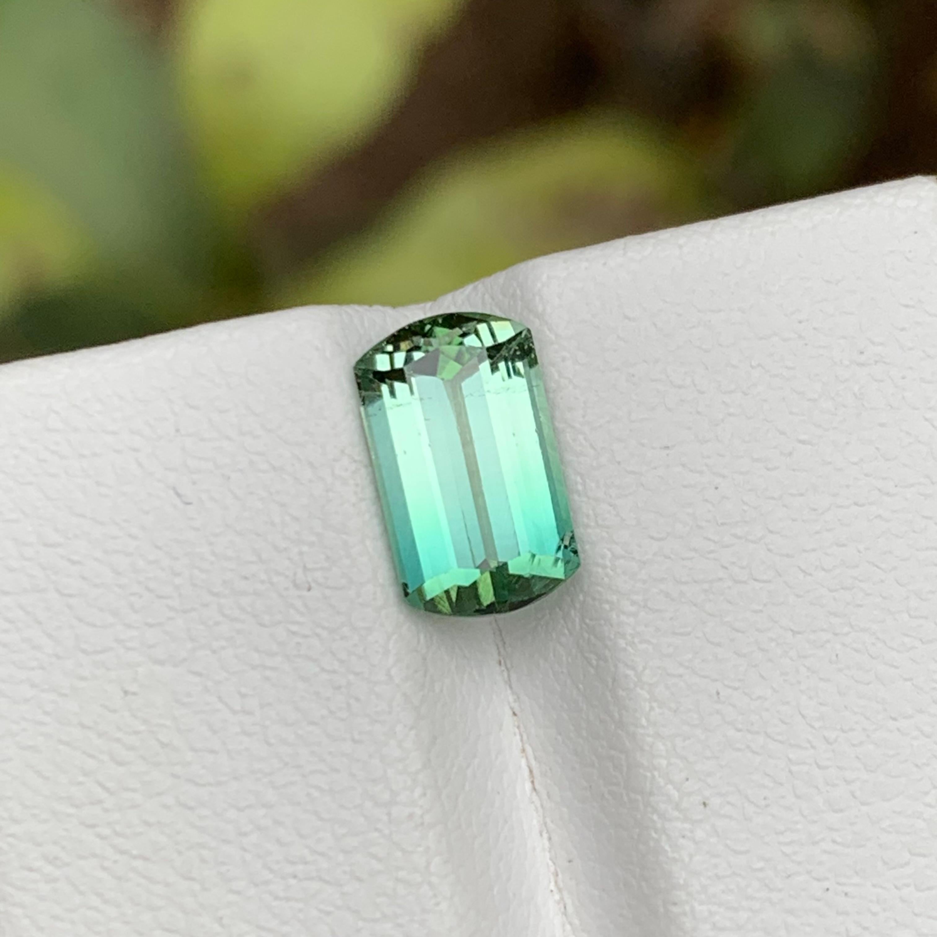 Contemporary Rare Neon Bluish Green Bicolor Tourmaline Gemstone, 2.5 Ct Modified Emerald Cut For Sale