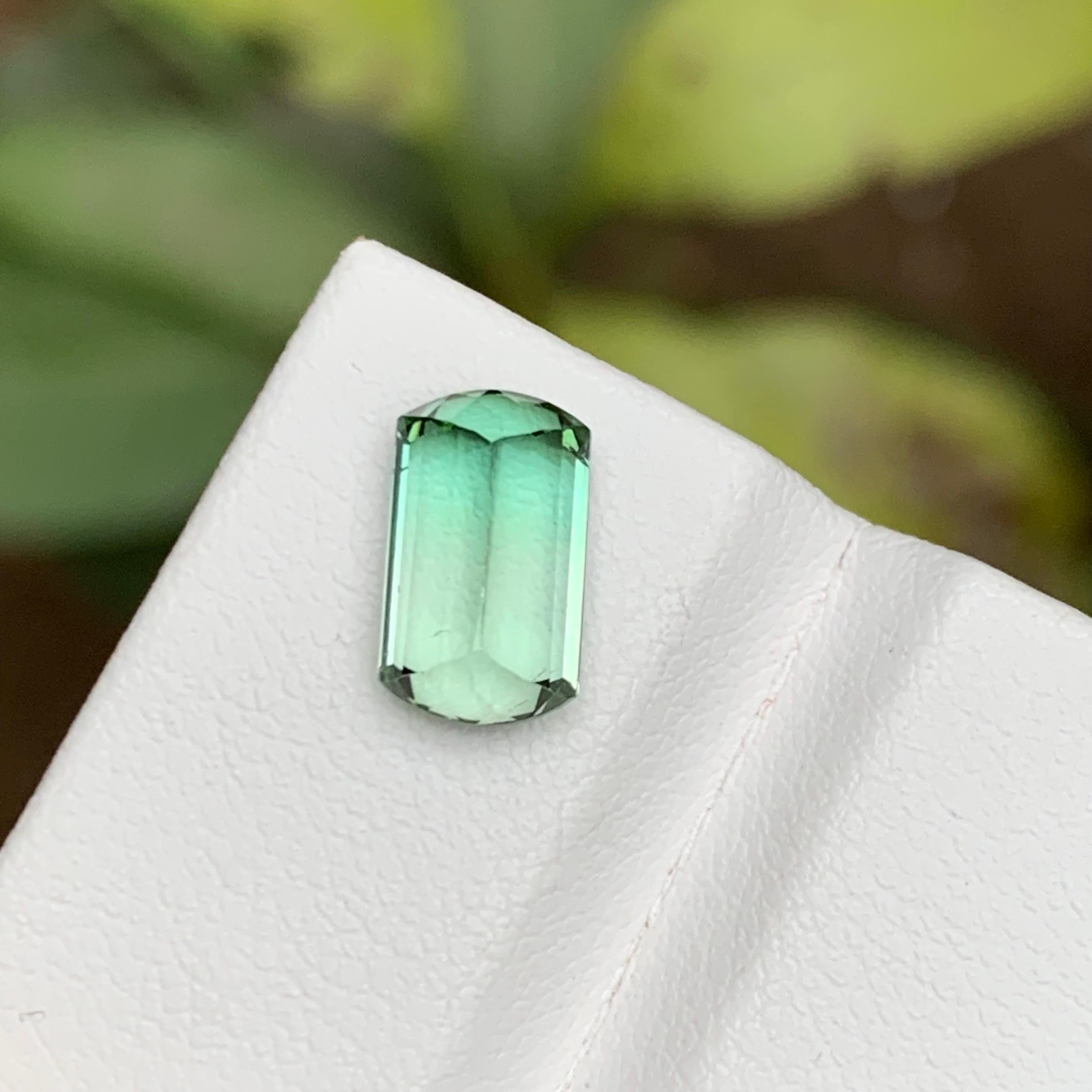 Women's or Men's Rare Neon Bluish Green Bicolor Tourmaline Gemstone, 2.5 Ct Modified Emerald Cut For Sale