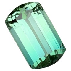 Rare Neon Bluish Green Bicolor Tourmaline Gemstone, 2.5 Ct Modified Emerald Cut