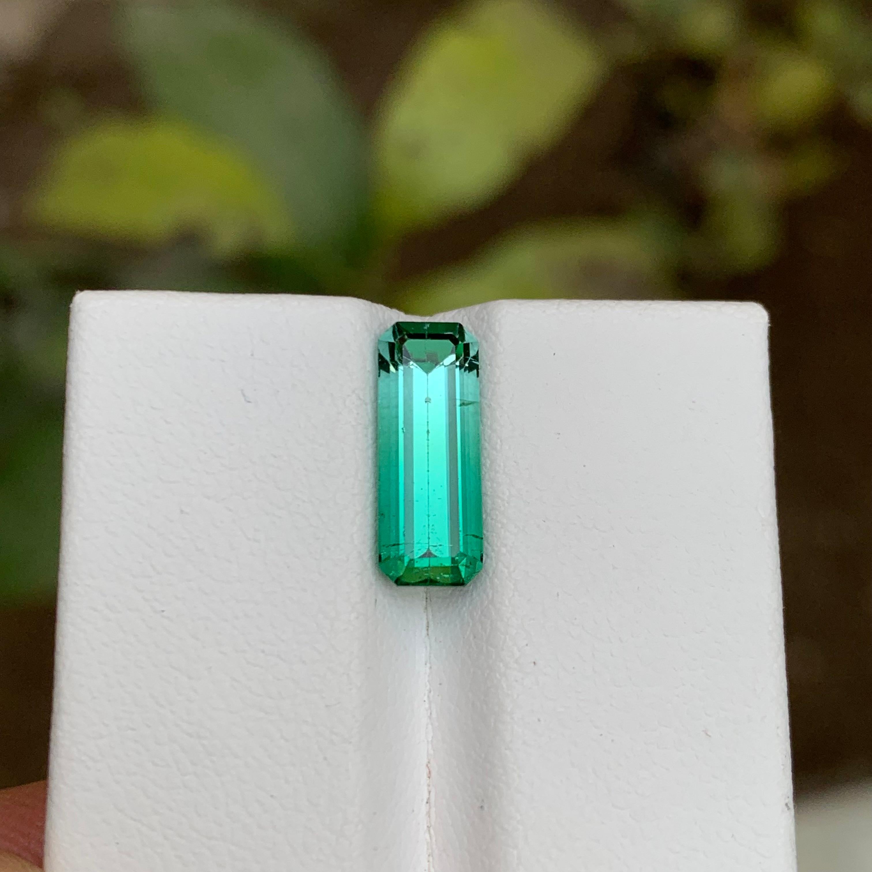 Contemporary Rare Neon Bluish Green Bicolor Tourmaline Gemstone 3.25 Ct Step Emerald Cut Afg For Sale