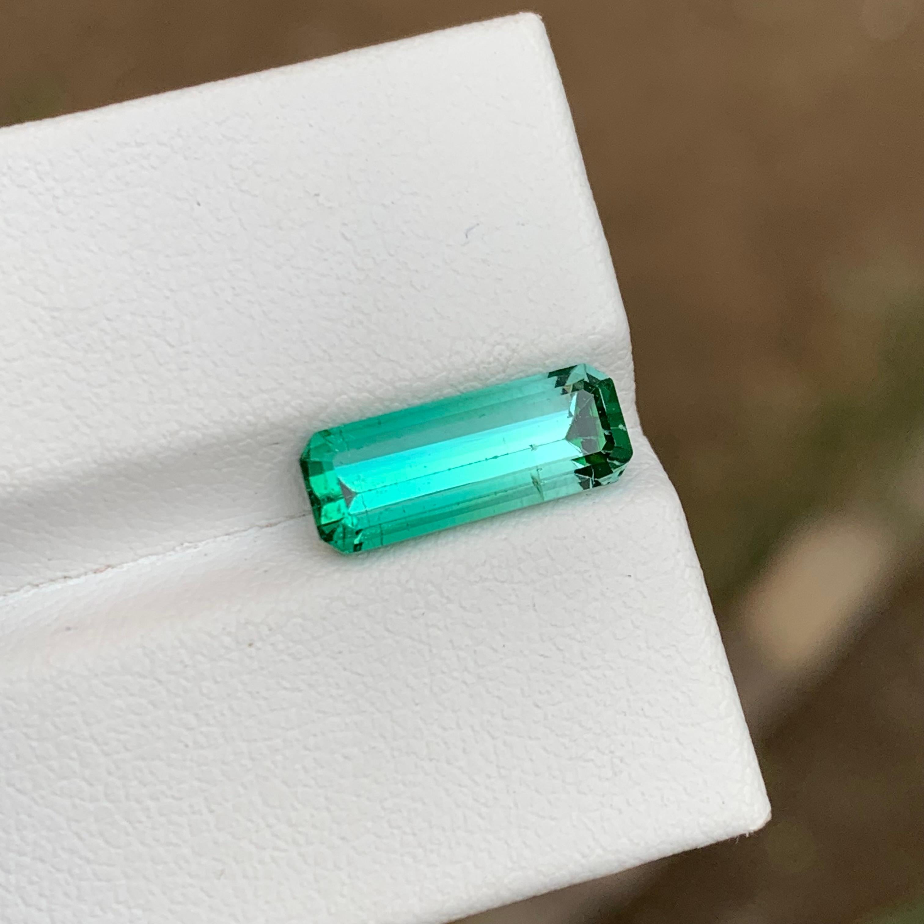Women's or Men's Rare Neon Bluish Green Bicolor Tourmaline Gemstone 3.25 Ct Step Emerald Cut Afg For Sale