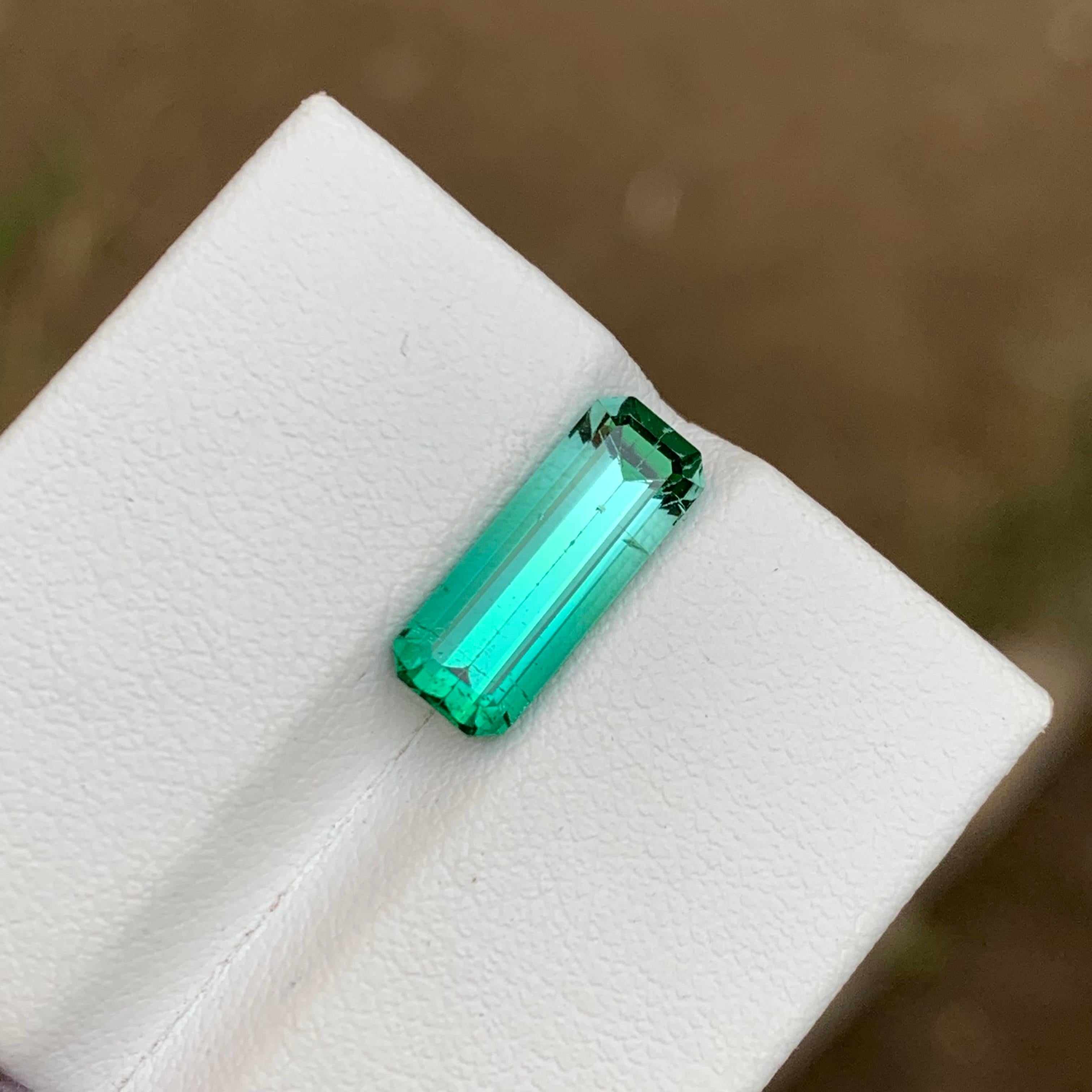 Rare Neon Bluish Green Bicolor Tourmaline Gemstone 3.25 Ct Step Emerald Cut Afg For Sale 2