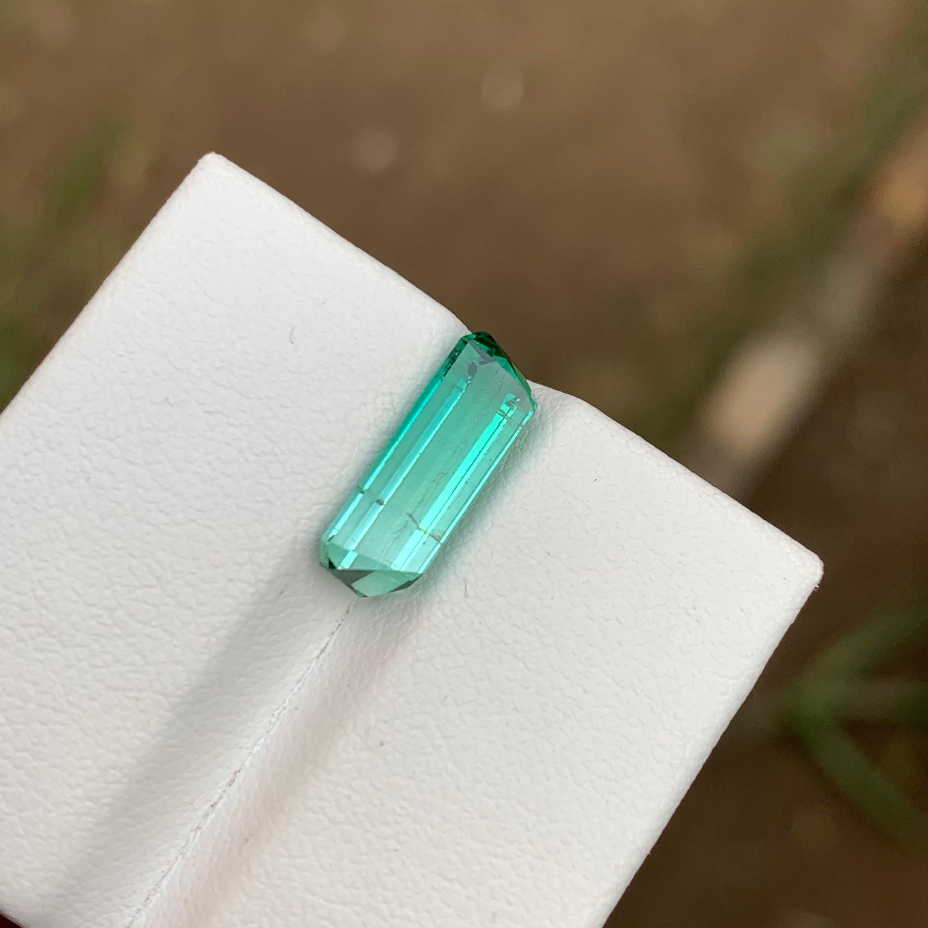 Rare Neon Bluish Green Bicolor Tourmaline Gemstone 3.25 Ct Step Emerald Cut Afg For Sale 3