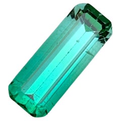 Rare Neon Bluish Green Bicolor Tourmaline Gemstone 3.25 Ct Step Emerald Cut Afg