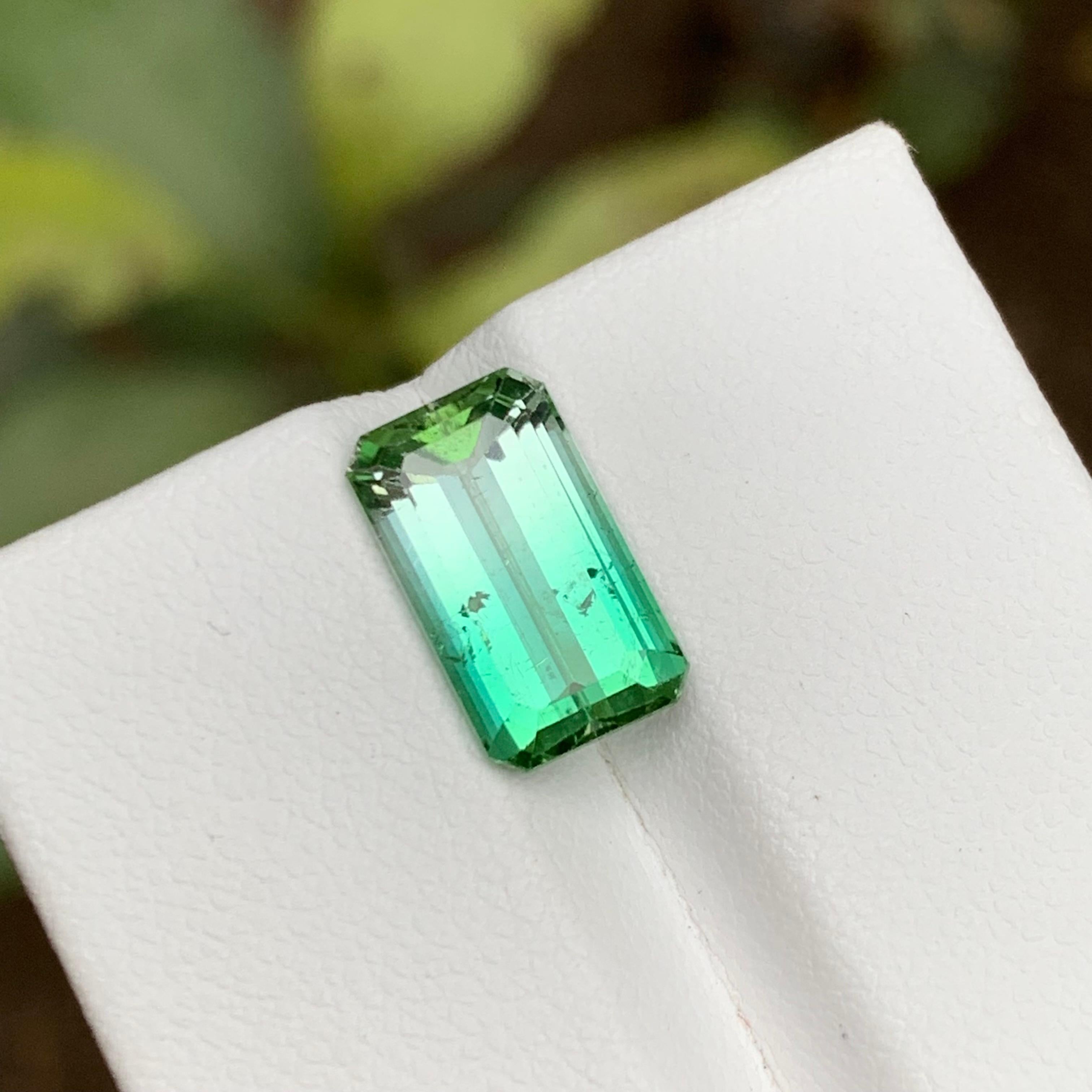Rare Neon Bluish Green Bicolor Tourmaline Gemstone, 3.95 Ct Step Emerald Cut Afg For Sale 7