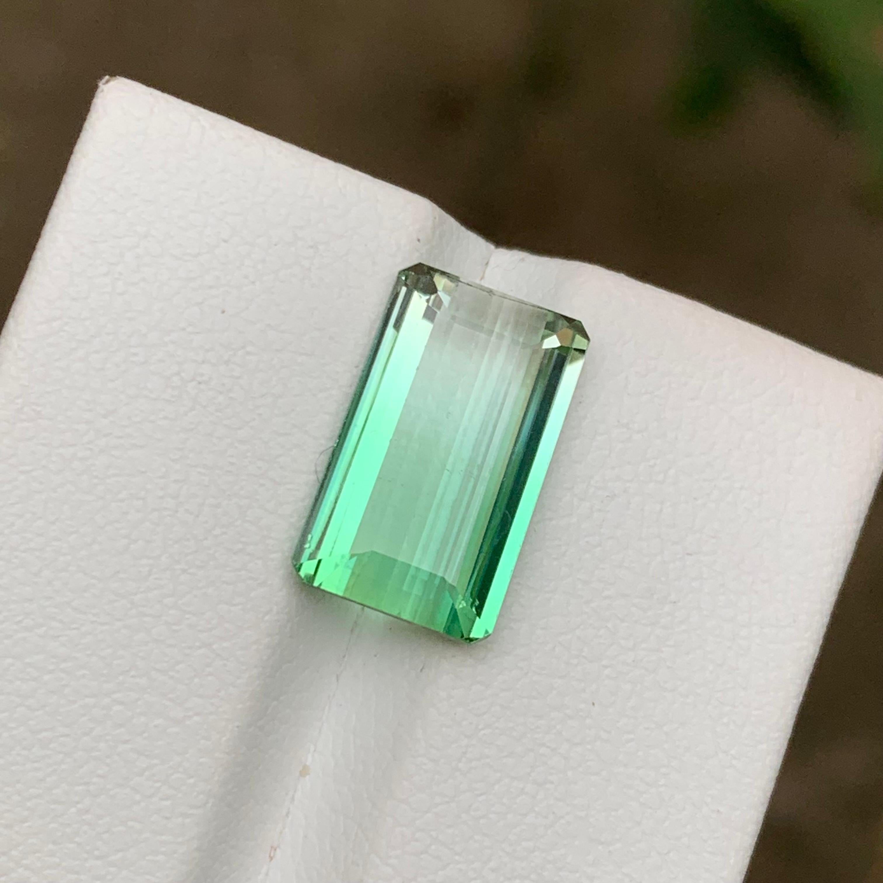 Rare Neon Bluish Green Bicolor Tourmaline Gemstone, 5.85 Ct Emerald Cut-Jewelry  For Sale 5