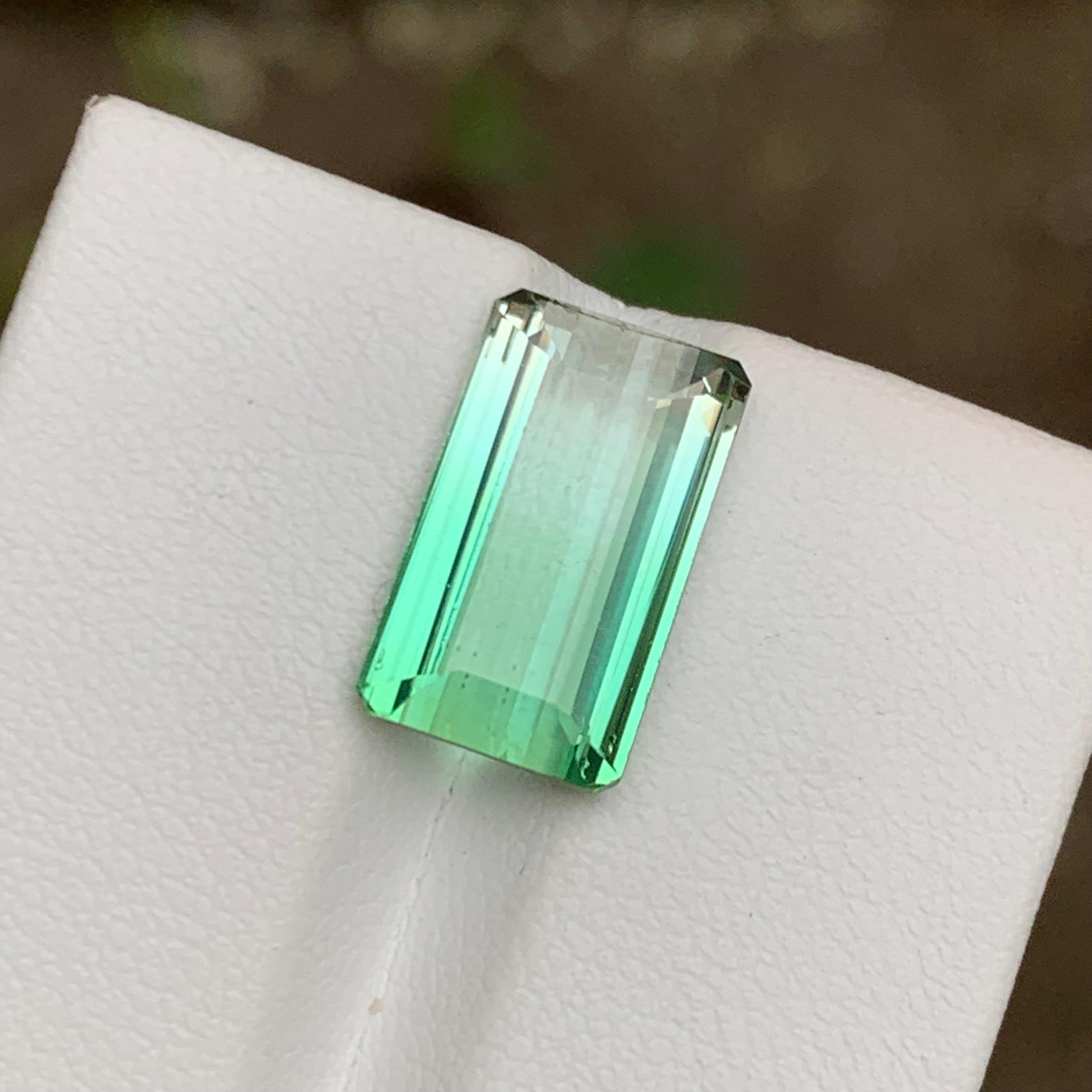 Rare Neon Bluish Green Bicolor Tourmaline Gemstone, 5.85 Ct Emerald Cut-Jewelry  For Sale 6