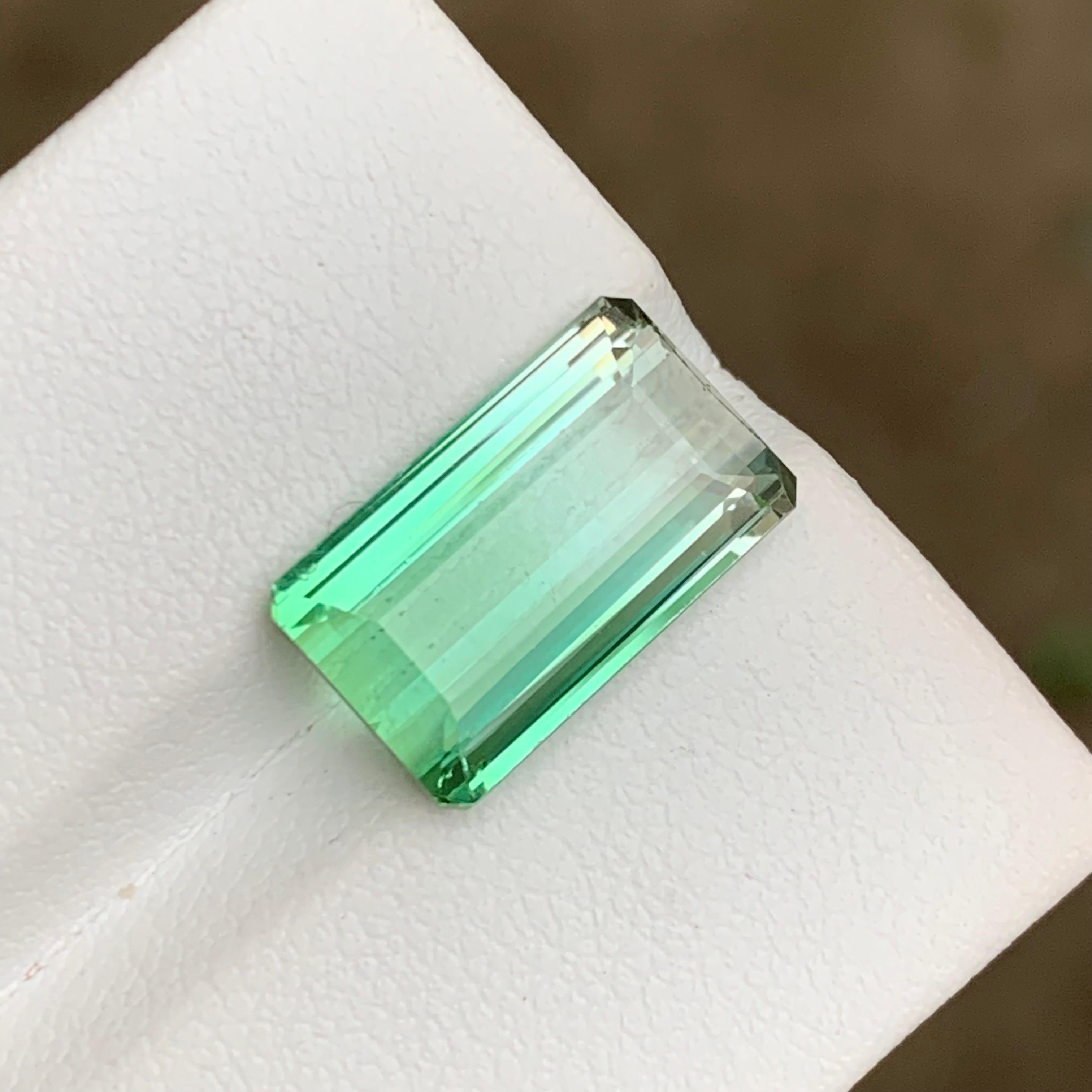 Rare Neon Bluish Green Bicolor Tourmaline Gemstone, 5.85 Ct Emerald Cut-Jewelry  For Sale 7