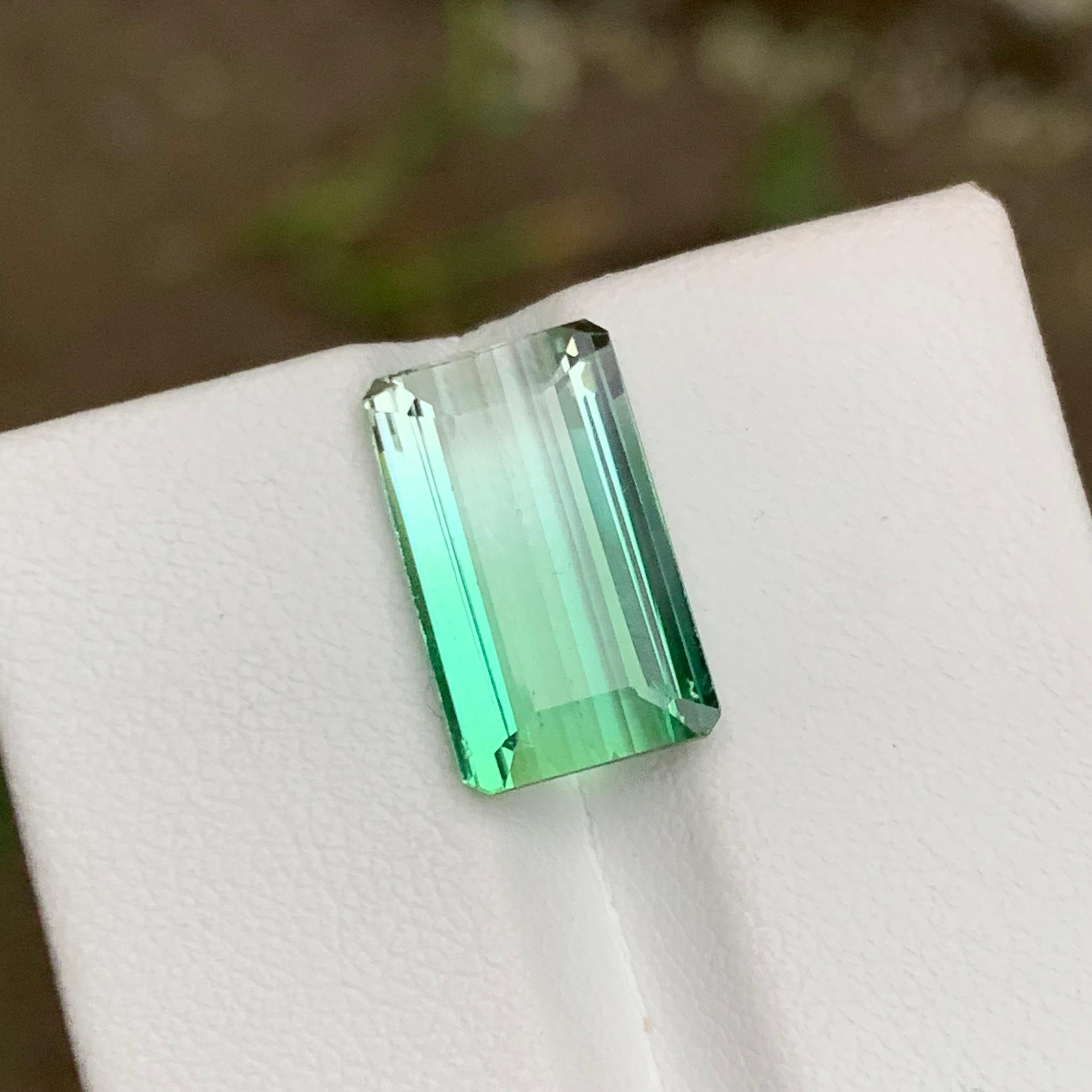 GEMSTONE TYPE: Tourmaline
PIECE(S): 1
WEIGHT: 5.65 Carats
SHAPE: Emerald 
SIZE (MM): 14.07 x 8.48 x 4.96
COLOR: Bluish Neon Green Bicolor 
CLARITY: Approximately Eye Clean
TREATMENT: None
ORIGIN: Afghanistan 🇦🇫 
CERTIFICATE: On demand
(if you