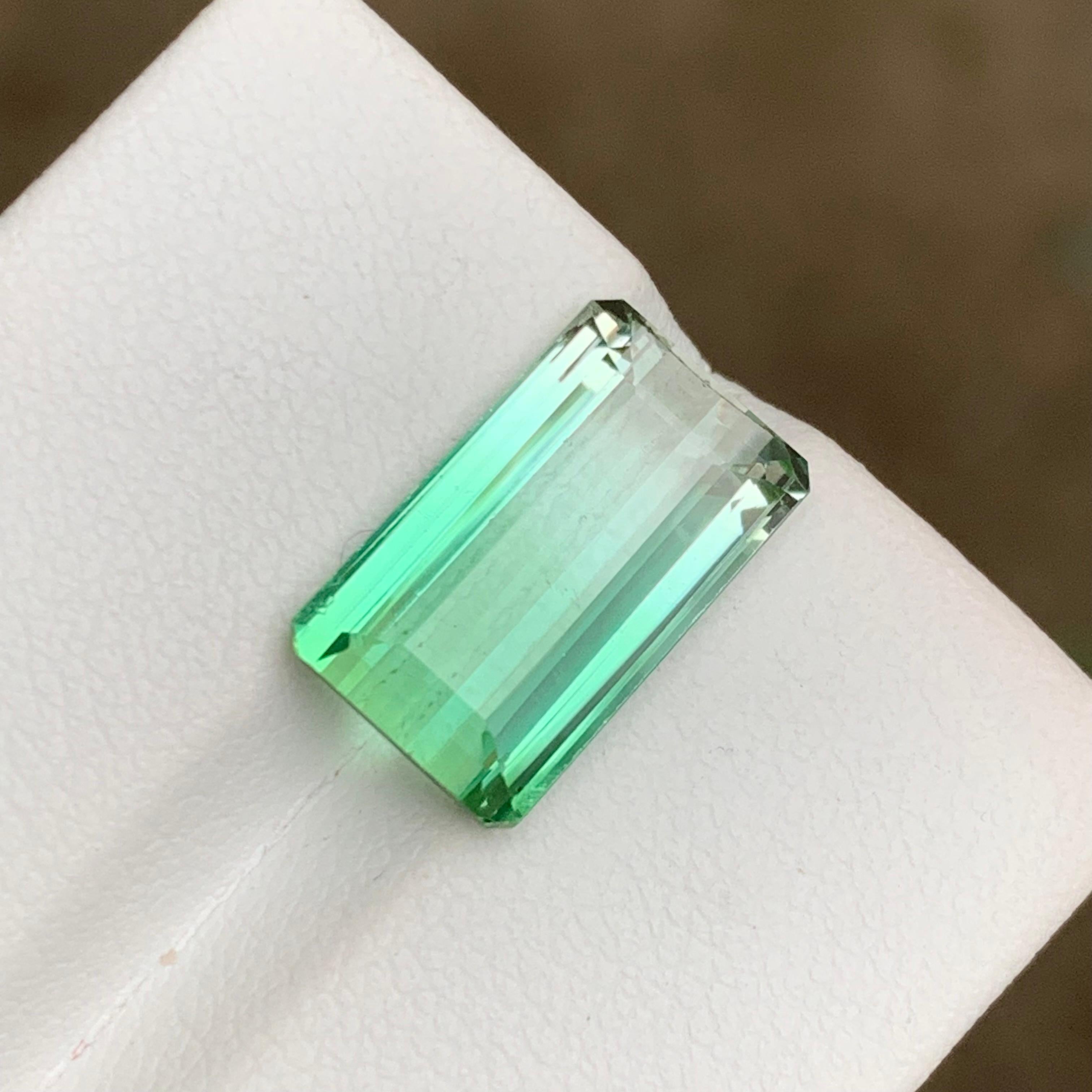 Contemporary Rare Neon Bluish Green Bicolor Tourmaline Gemstone, 5.85 Ct Emerald Cut-Jewelry  For Sale