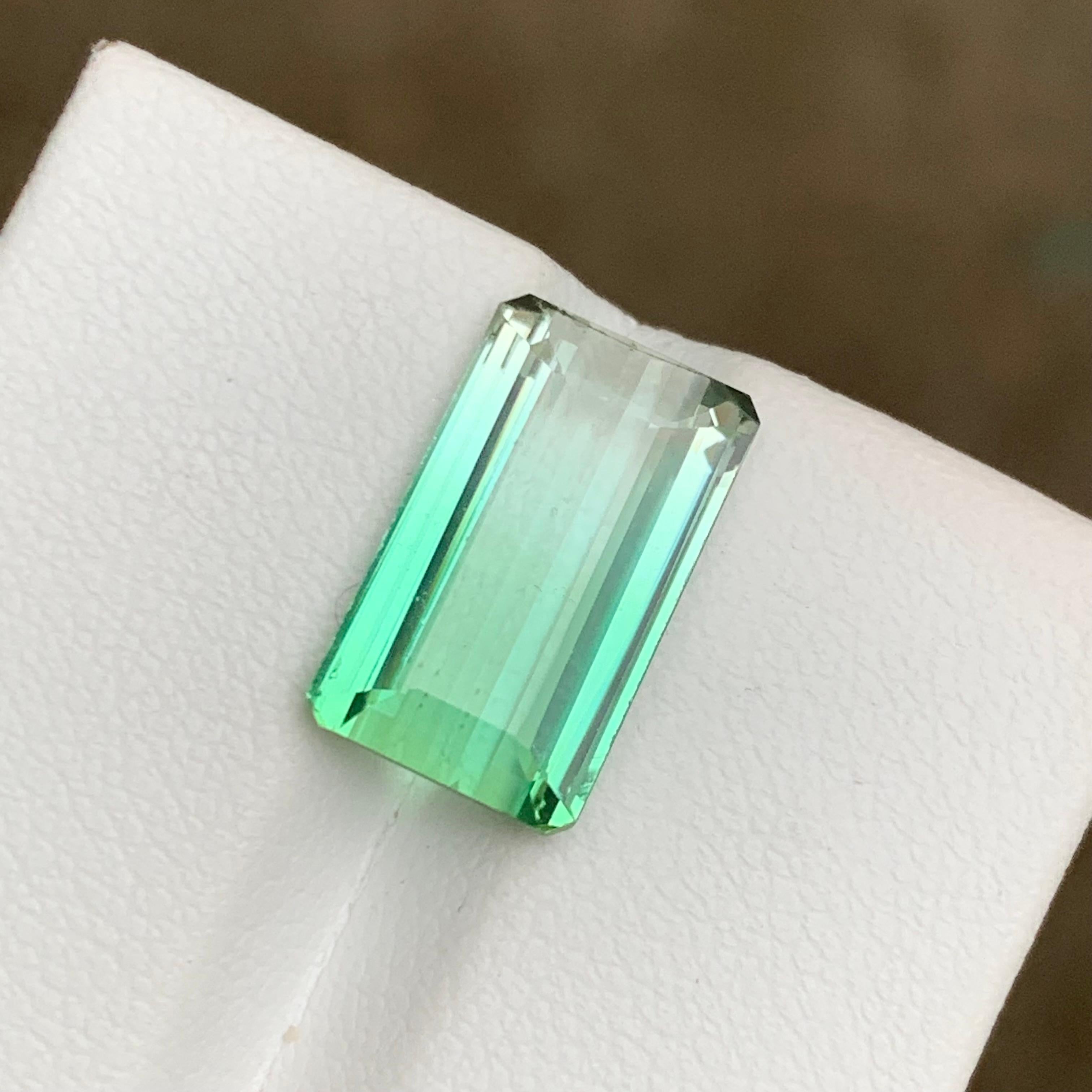 Rare Neon Bluish Green Bicolor Tourmaline Gemstone, 5.85 Ct Emerald Cut-Jewelry  For Sale 4