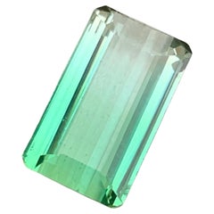 Rare Neon Bluish Green Bicolor Tourmaline Gemstone, 5.85 Ct Emerald Cut-Jewelry 
