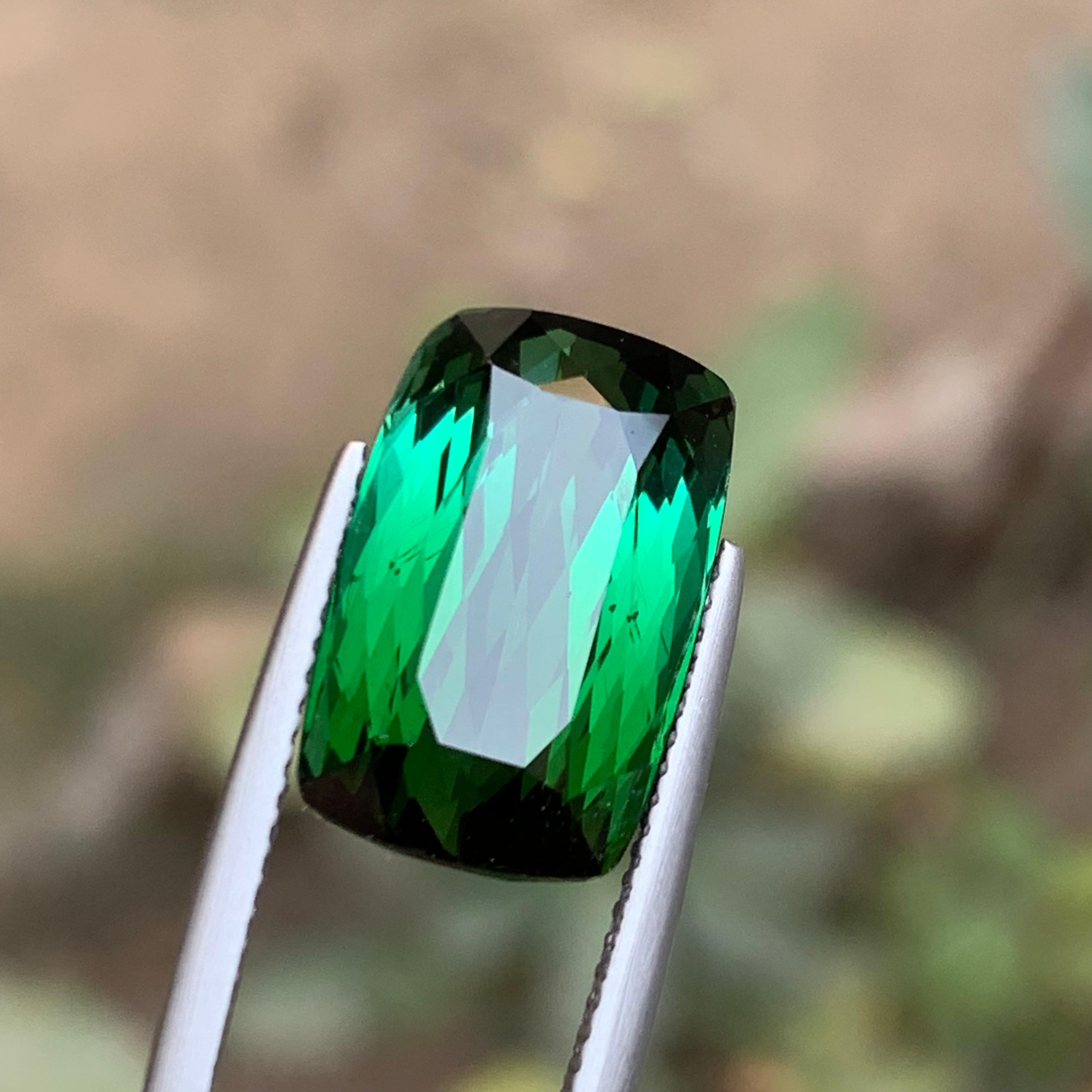 Antique Cushion Cut Rare Neon Bluish Green Bicolor Two Tone Natural Tourmaline Gemstone, 12.65 Carat For Sale