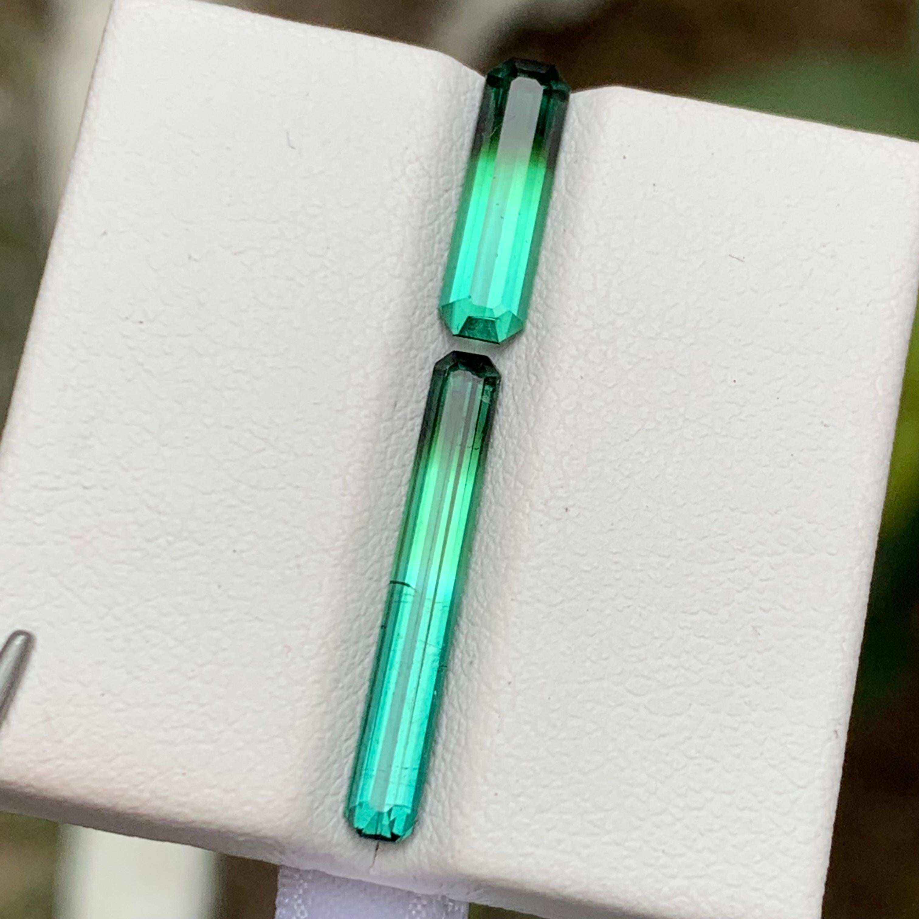 Rare Neon Bluish Green & Black Bicolor Tourmaline Gemstone, 3.05 Ct Emerald Cut en vente 1