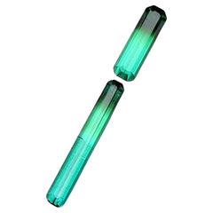 Seltener neon blaugrüner & schwarzer zweifarbiger Turmalin Edelstein, 3,05 Karat Smaragdschliff