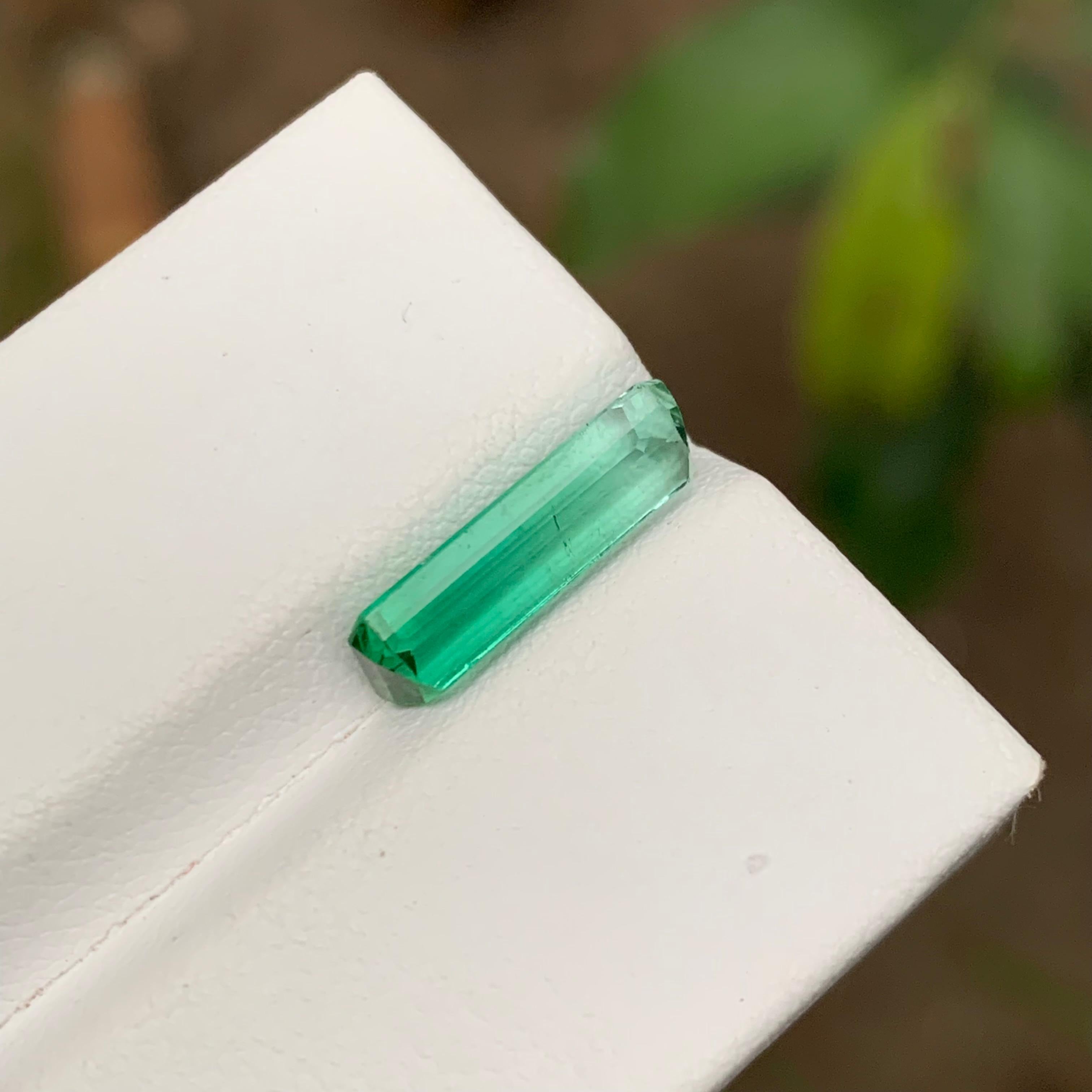 Women's or Men's Rare Neon Bluish Green Tourmaline Gemstone, 2.90 Ct Emerald Cut-Ring/Jewelry Afg For Sale