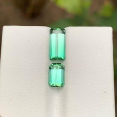Rare Neon Bluish Green Tourmaline Gemstones, 3.55 Ct Emerald Cut for Jewelry Set