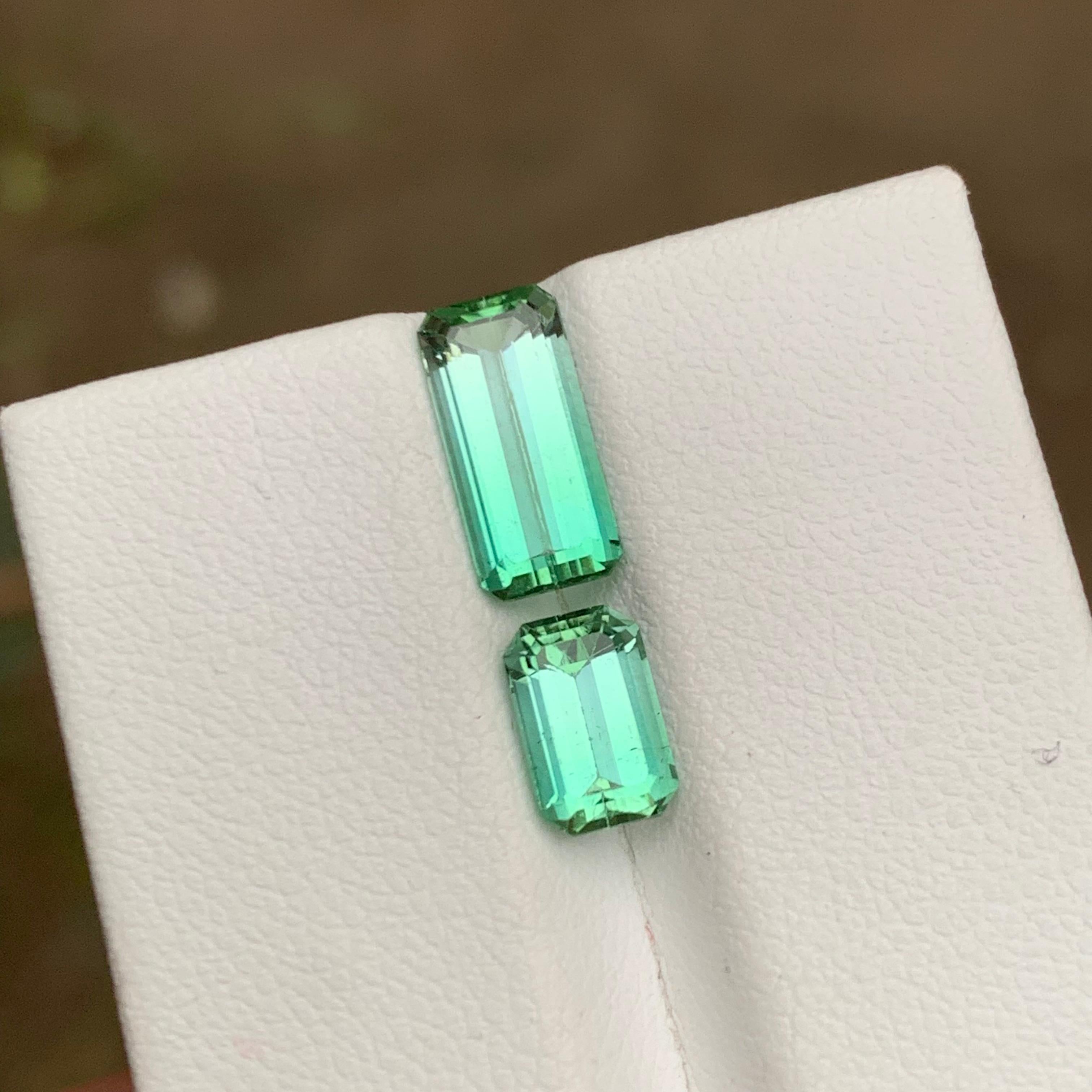 Contemporary Rare Neon Bluish Green Tourmaline Gemstones, 3.55 Ct Emerald Cut for Jewelry Set For Sale