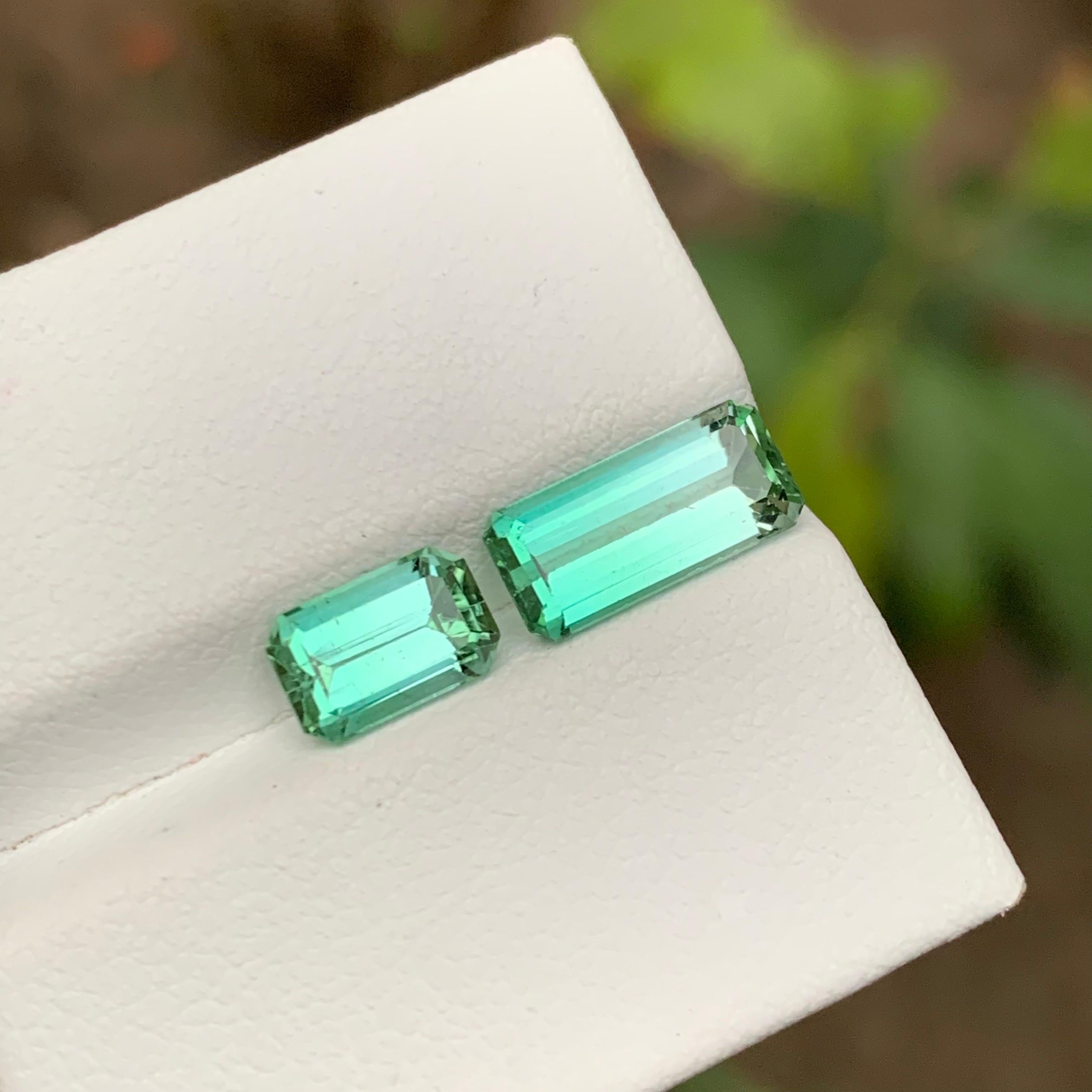 Women's or Men's Rare Neon Bluish Green Tourmaline Gemstones, 3.55 Ct Emerald Cut for Jewelry Set For Sale