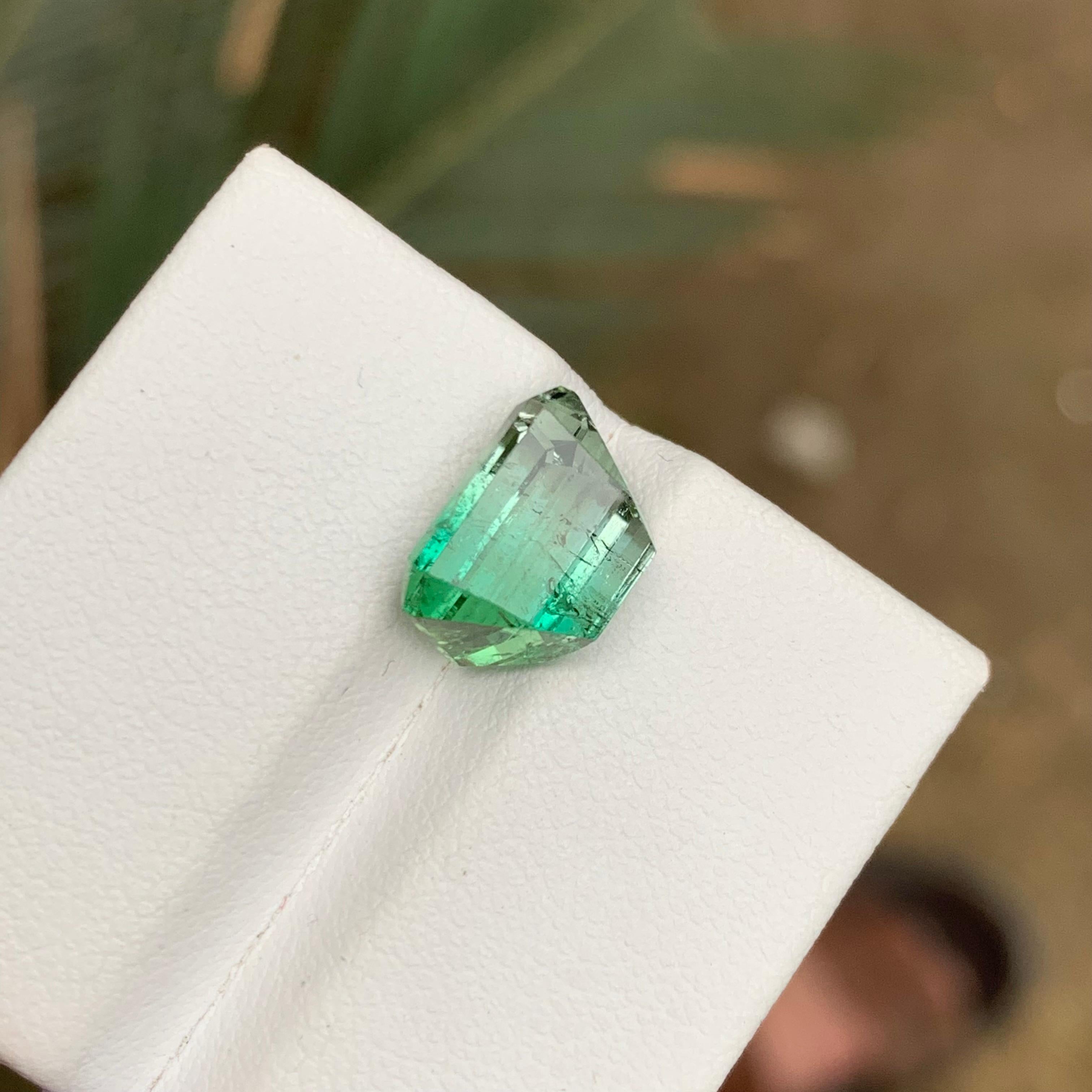 Rare Neon Bluish Green-White Bicolor Tourmaline Gemstone, 5.40 Carat Emerald Cut For Sale 1