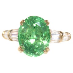 Rare Neon Grossular Garnet & Diamond Ring