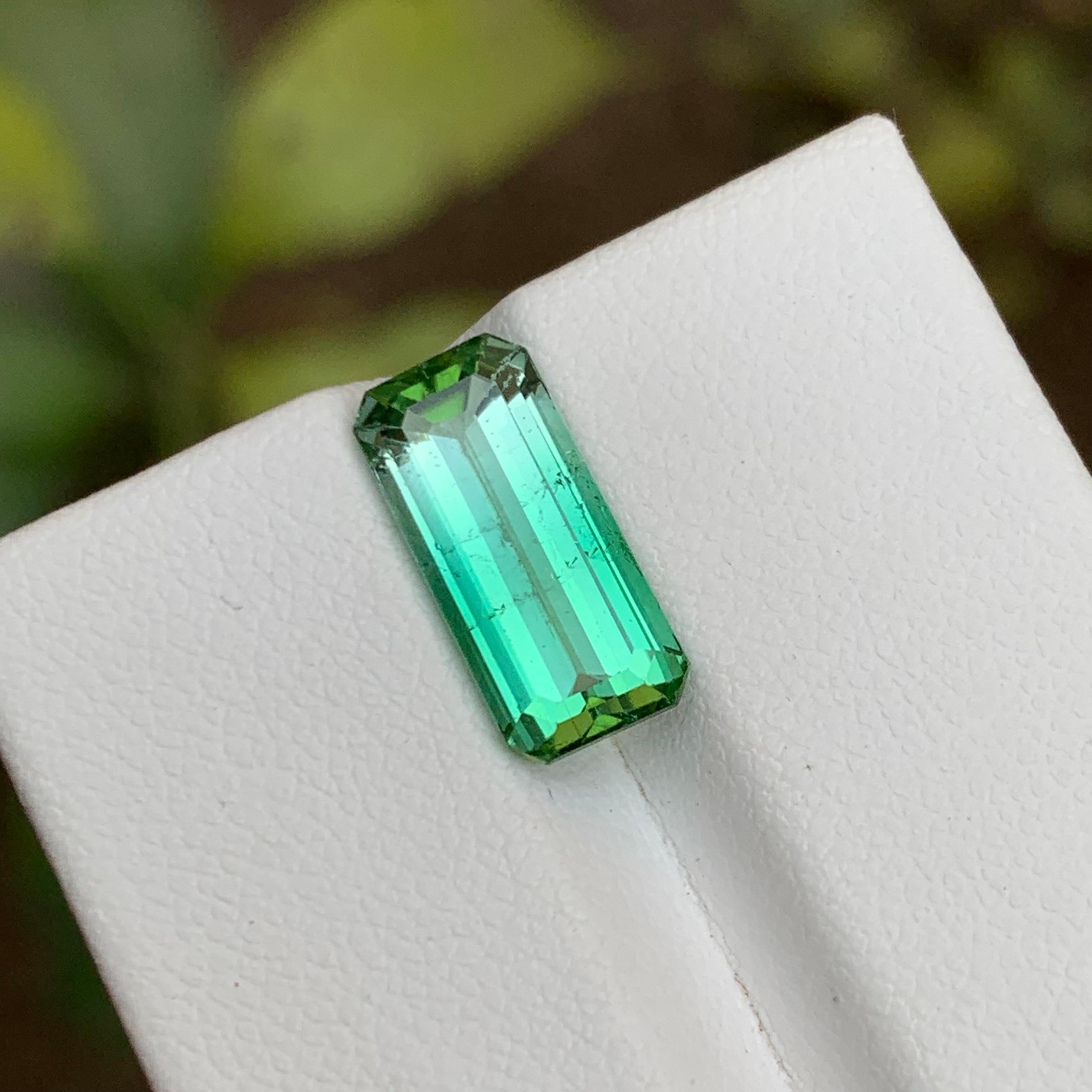 Contemporary Rare Neon Lagoon Green Bicolor Tourmaline Gemstone 4.40 Ct Step Emerald Cut Afg For Sale