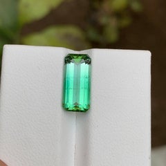 Rare Neon Lagoon Green Bicolor Tourmaline Gemstone 4.40 Ct Step Emerald Cut Afg