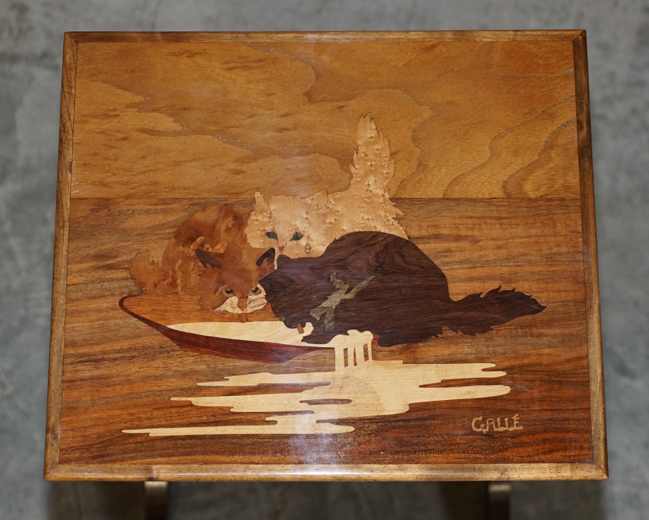 Rare Nest of Four Emile Galle Specimen Wood Tables Art Nouveau Cats Burr Walnut 8