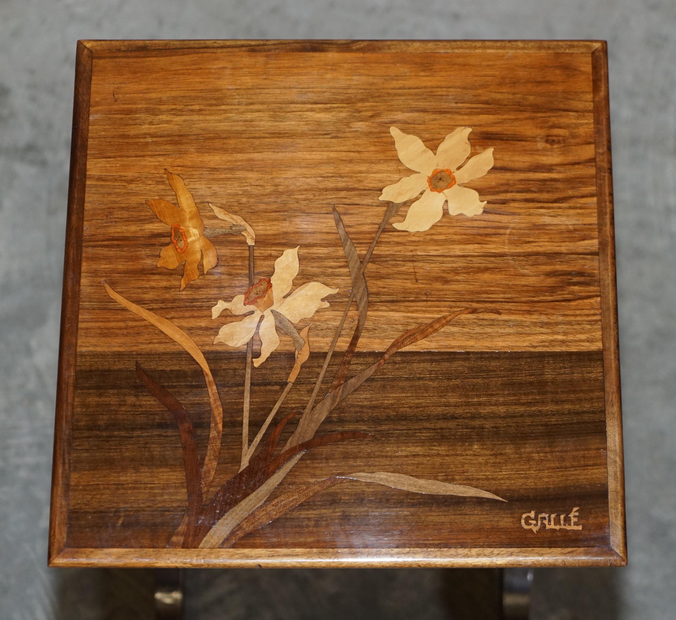 Rare Nest of Four Emile Galle Specimen Wood Tables Art Nouveau Cats Burr Walnut 14