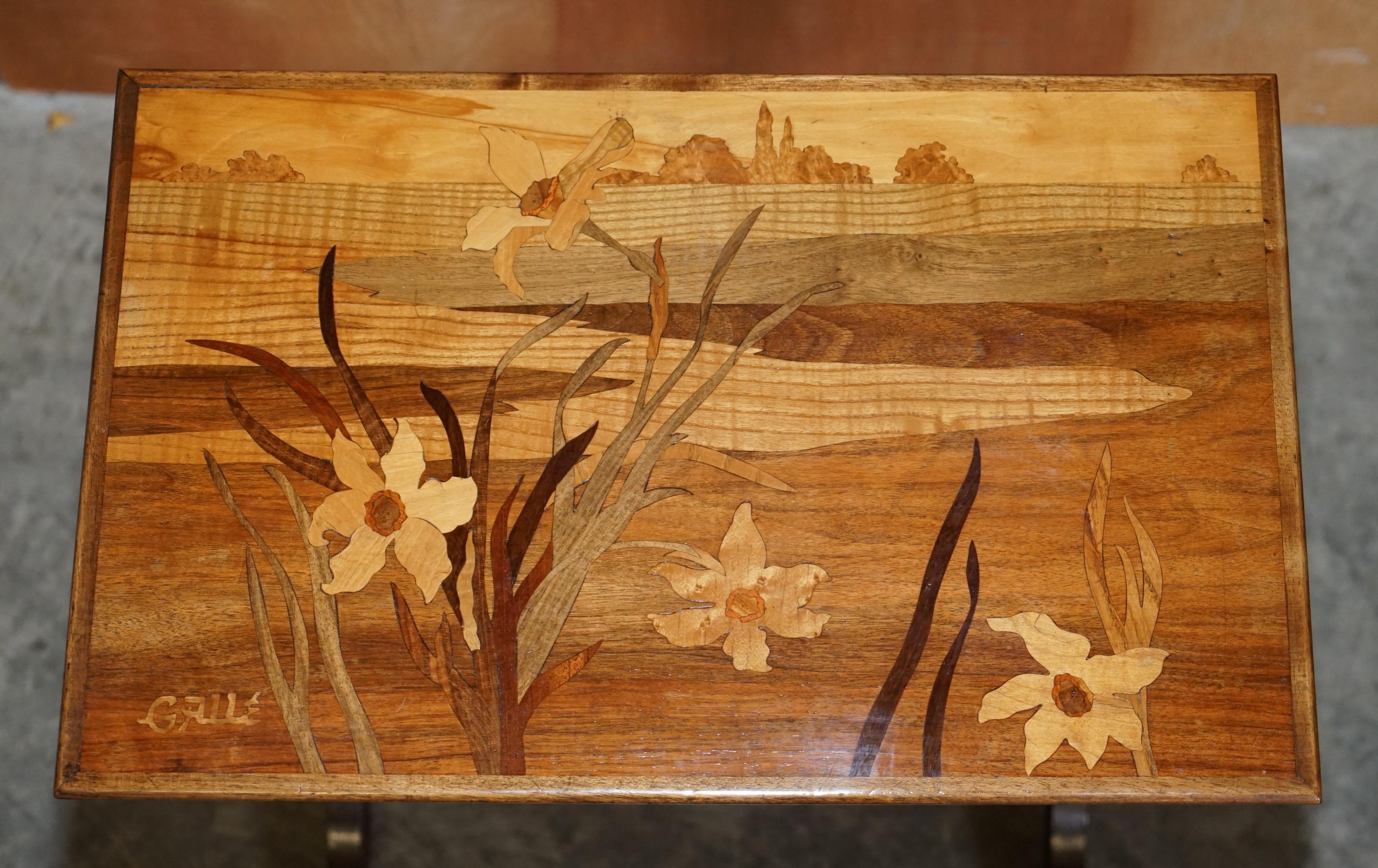 Rare Nest of Four Emile Galle Specimen Wood Tables Art Nouveau Cats Burr Walnut 2